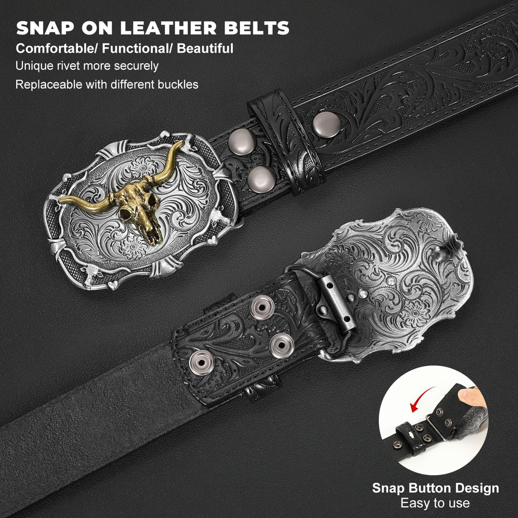 BELTROAD Western Leather Buckle Belt for Men Women Cowboy Cowgirl Mens Leather Belt for Jeans Christmas Men's Belt Gifts