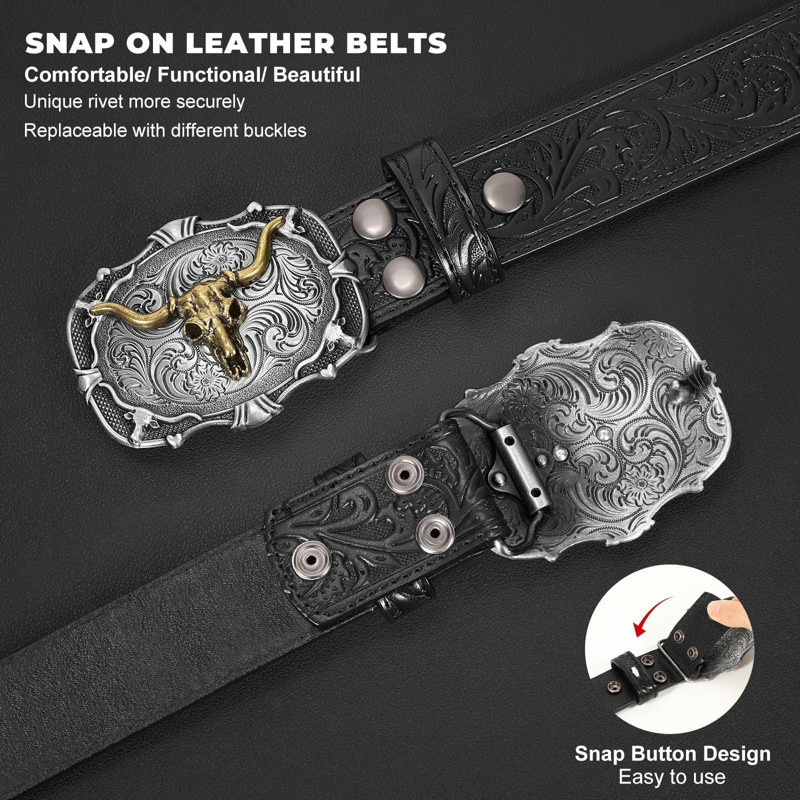 BELTROAD Western Leather Buckle Belt for Men Women Cowboy Cowgirl Mens Leather Belt for Jeans Christmas Men's Belt Gifts