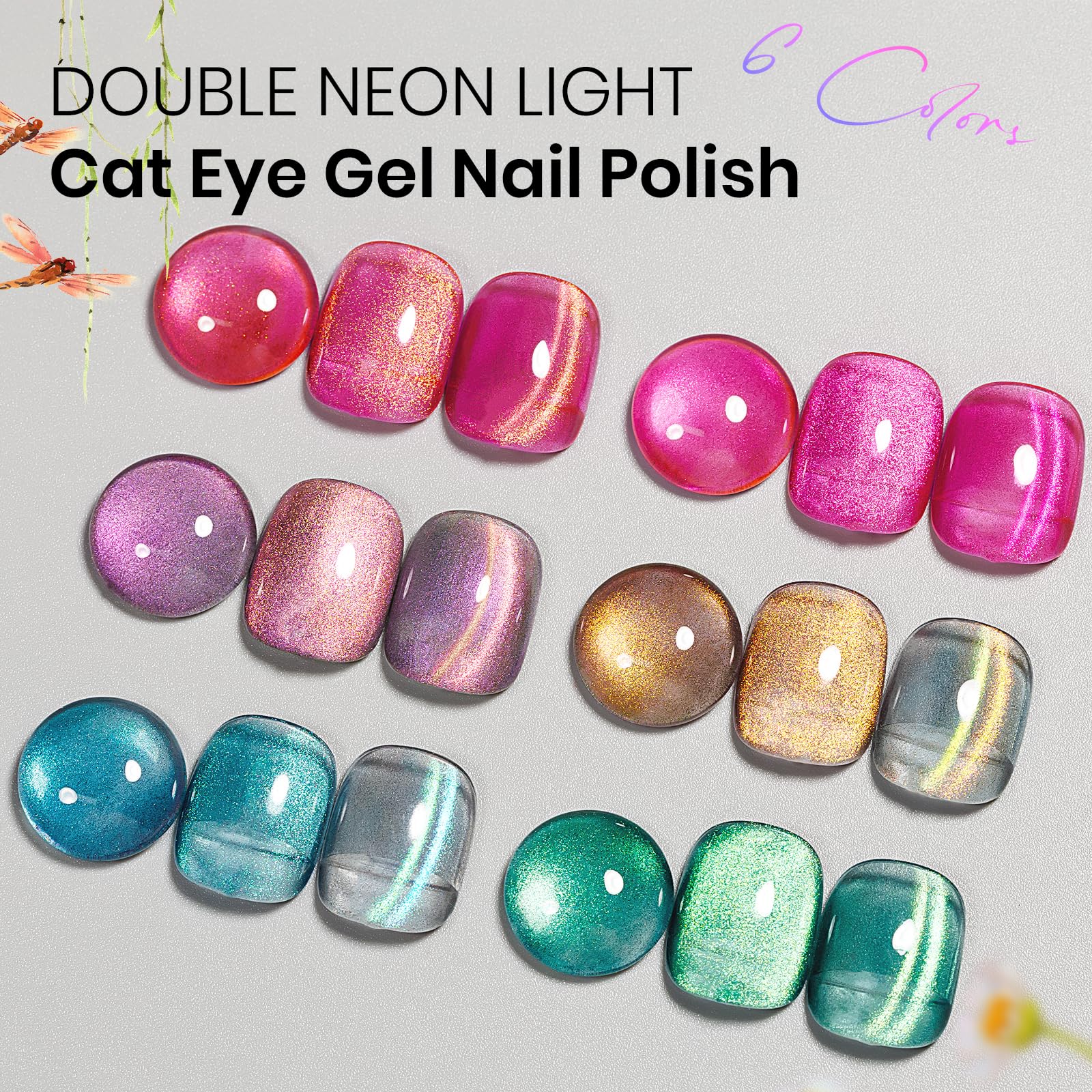 MIZHSE Cat Eye Gel Nail Polish, Moonlight Magnetic Gel Polish and Sheer Nude Nail Kit with 1 Magnet Stick, Glass Shiny Effect Silver Pink Purple Soak Off Manicure Home DIY