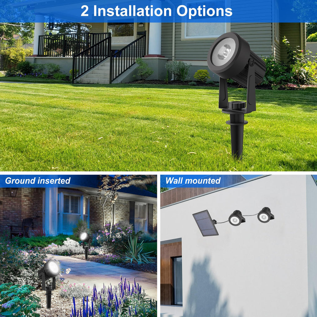 Solar Spot Lights Outdoor, Solar Landscape Spotlights IP65 Waterproof 9.8ft Cable,Auto On/Off Outdoor Wall Lights for Garden Yard Driveway Porch Walkway Pool (3000K Warm White)