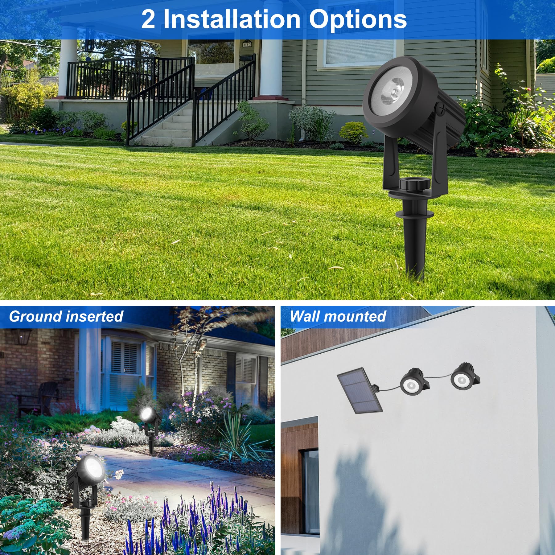 Solar Spot Lights Outdoor, Solar Landscape Spotlights IP65 Waterproof 9.8ft Cable,Auto On/Off Outdoor Wall Lights for Garden Yard Driveway Porch Walkway Pool (3000K Warm White)
