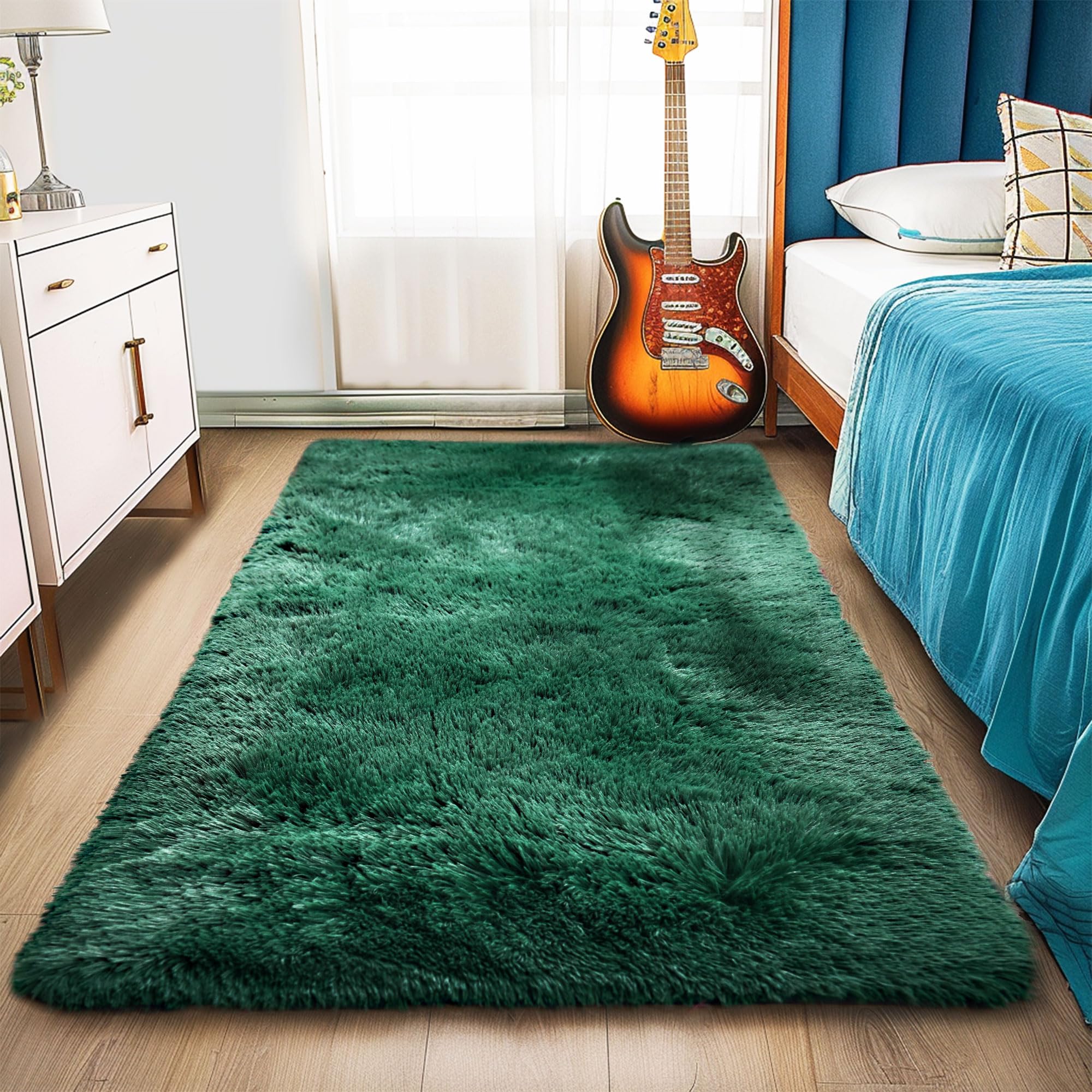Awaytail Fluffy Rug Washable 2x3 Feet, Pure Black Desk Chair Rug Non-Slip, Super Soft Kids Rug for Boys Nursery Dorm Decor