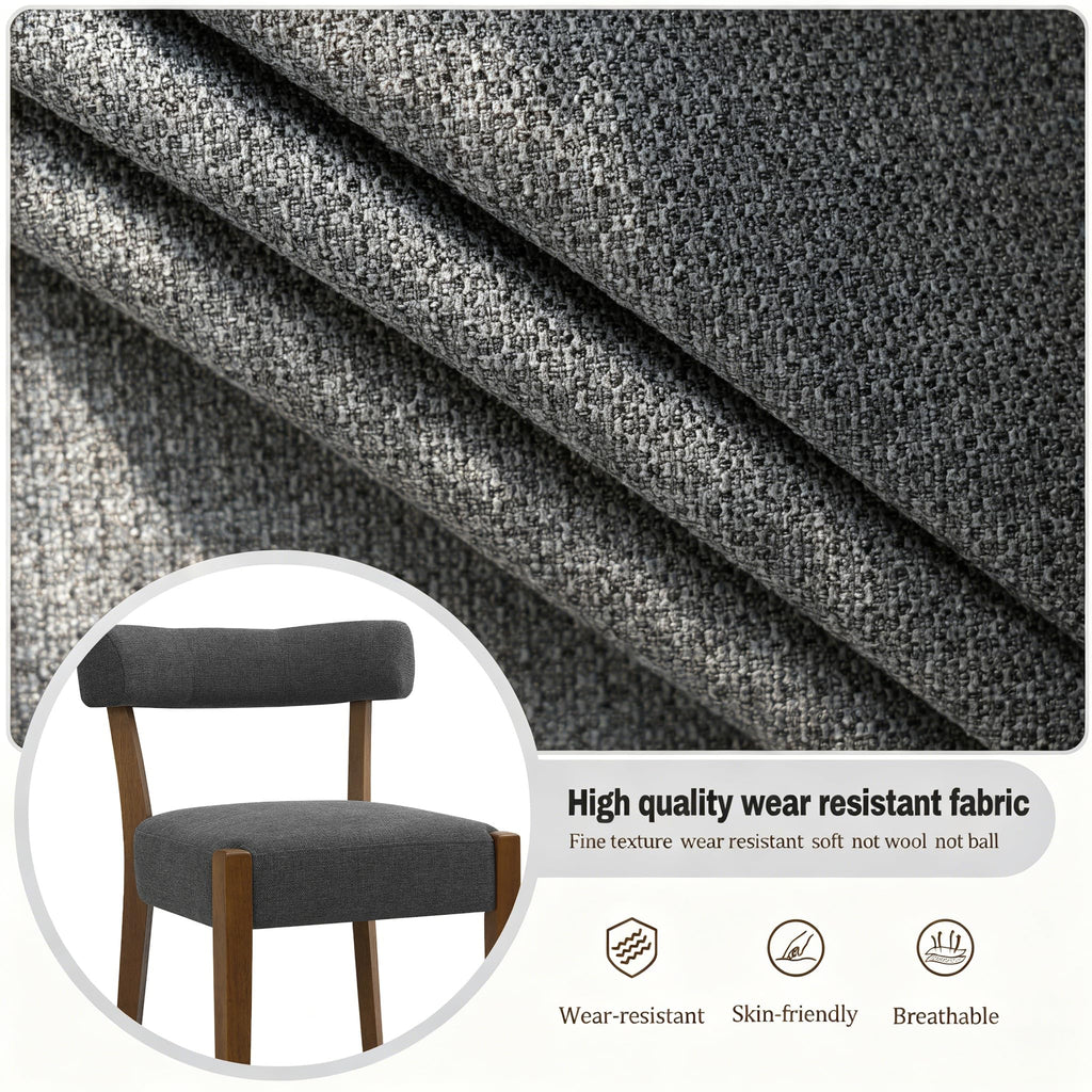 RNKSFX Upholstered Dining Chairs Set of 2, Walnut Wooden Kitchen & Dining Room Chairs, Mid Century Modern Fabric Farmhouse Dining Chairs Oversized Sturdy Rounded Chairs Curved Back, Beige Fabric