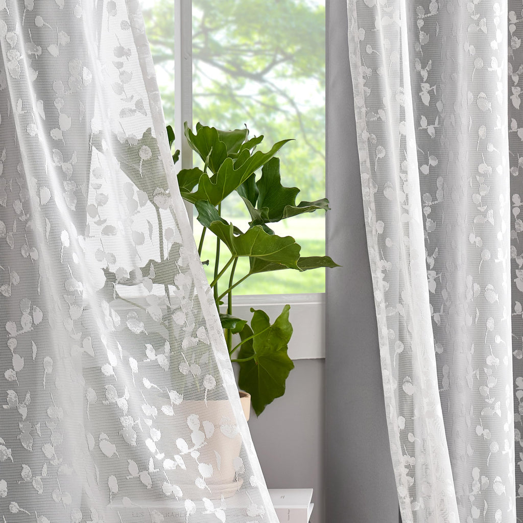 Jubilantex Full Blackout Curtains + Leaf Sheer Window Panels, Beige Mix and Match Style Double Layer Window Treatment Sets for Bedroom Living Room, 4 Panels 52" W x 63" L, Beige and White