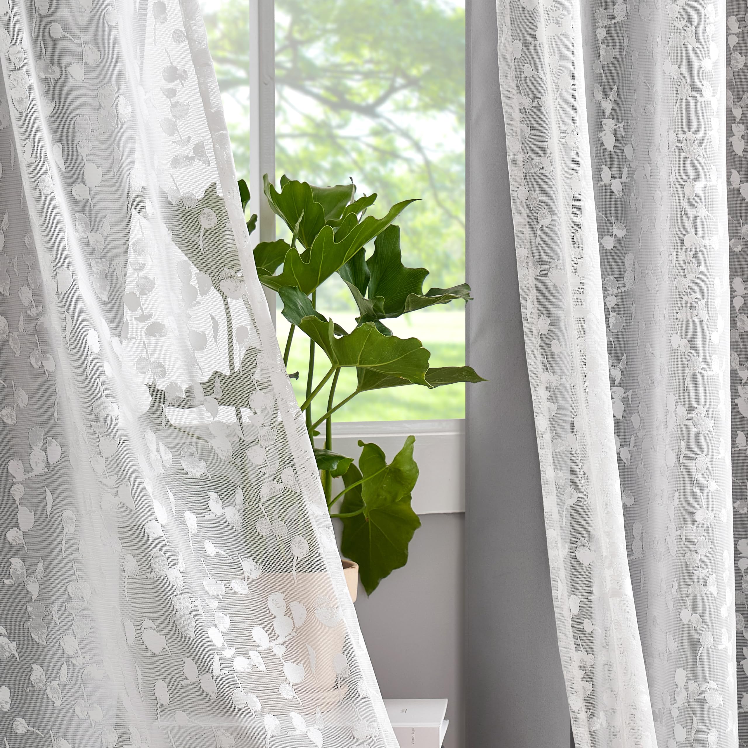 Jubilantex Full Blackout Curtains + Leaf Sheer Window Panels, Beige Mix and Match Style Double Layer Window Treatment Sets for Bedroom Living Room, 4 Panels 52" W x 63" L, Beige and White