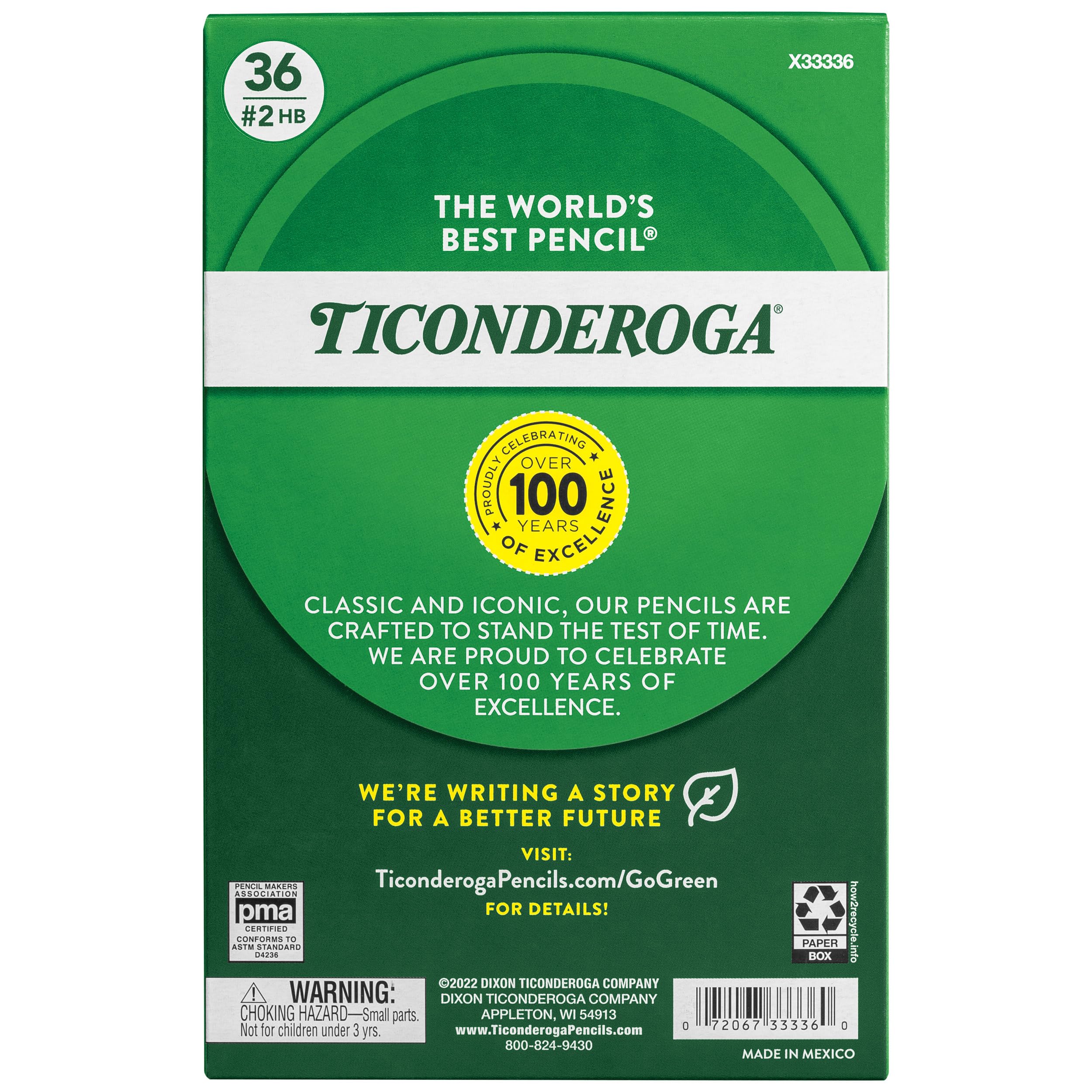 Ticonderoga My First Wood-Cased Pencils, #2 HB Soft, With Eraser, Yellow (X3336) (Pack of 6, 216 Count Total)
