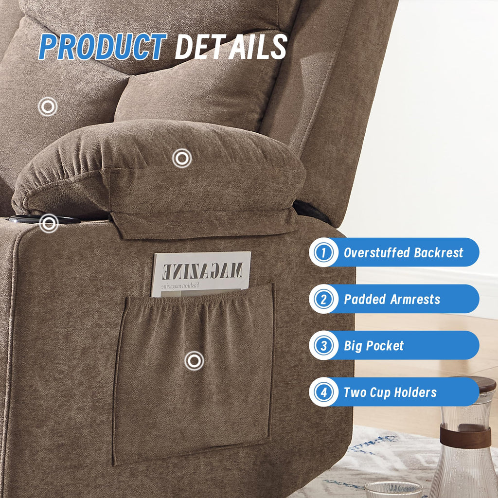 Manual Rocker Recliner Chair for Adults with Massage, Overstuffed Glider Rocking Chair with Cup Holders and Pockets for Living Room, Reclining Sofa Chair for Bedroom Nursery,Beige