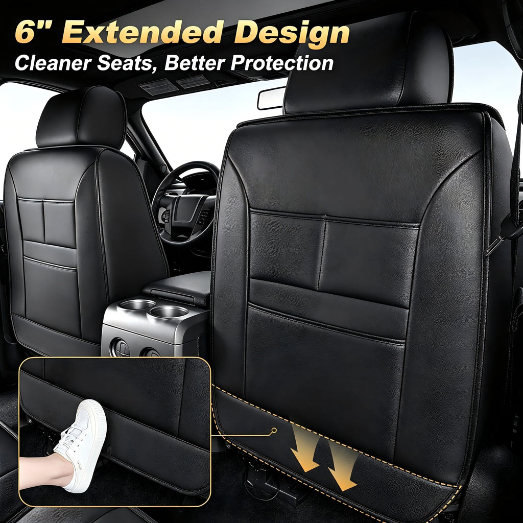 AOMSAZTO Seat Covers Fit for Ford F150 : 2009-2024 2025 2026 - F250/F350/F450 2017-2024 2025 2026 Truck Pick-up Front Car Seat Covers Faux Leather(Blackline, 2PCS Front)