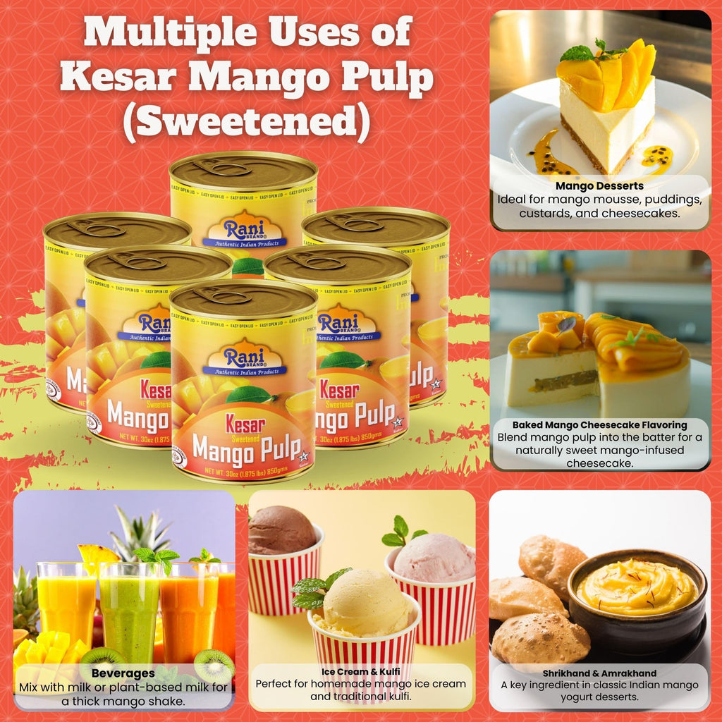 Rani Mango Pulp Puree (Makes Mango Lassi Shakes) Alphonso Sweetened 30oz (1.875lbs) 850g ~ Kosher | All Natural | NON-GMO | Vegan | No colors | Gluten Friendly | Indian Origin