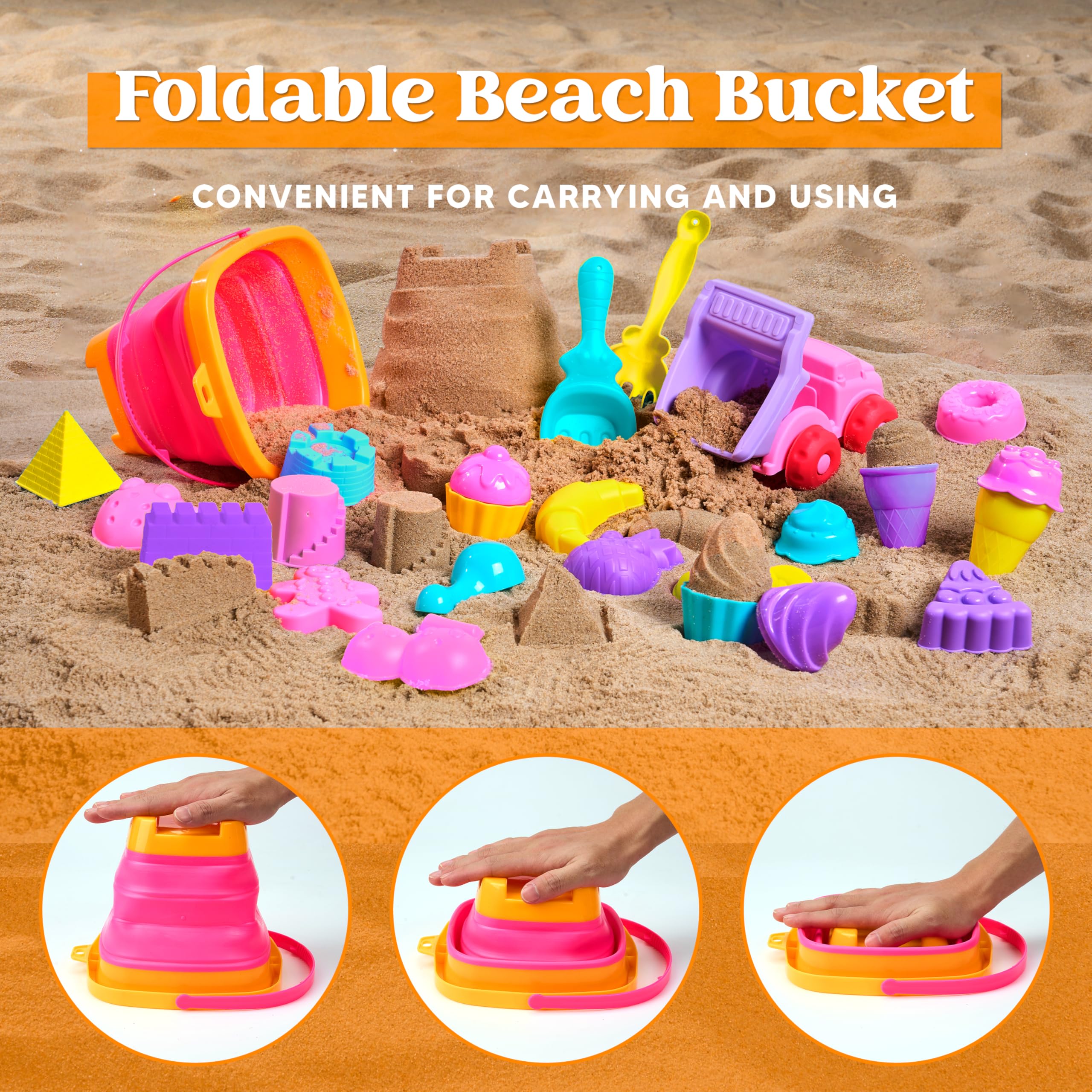 Sloosh Beach Sand Toys Set - Dump Truck Car Toy with Sand Molds for Toddlers Outdoor Play, Collapsible Foldable Buckets Mesh Bag Shovels Castle Animal Mold Sets, Kids Ages Sandbox Toys (Animals)