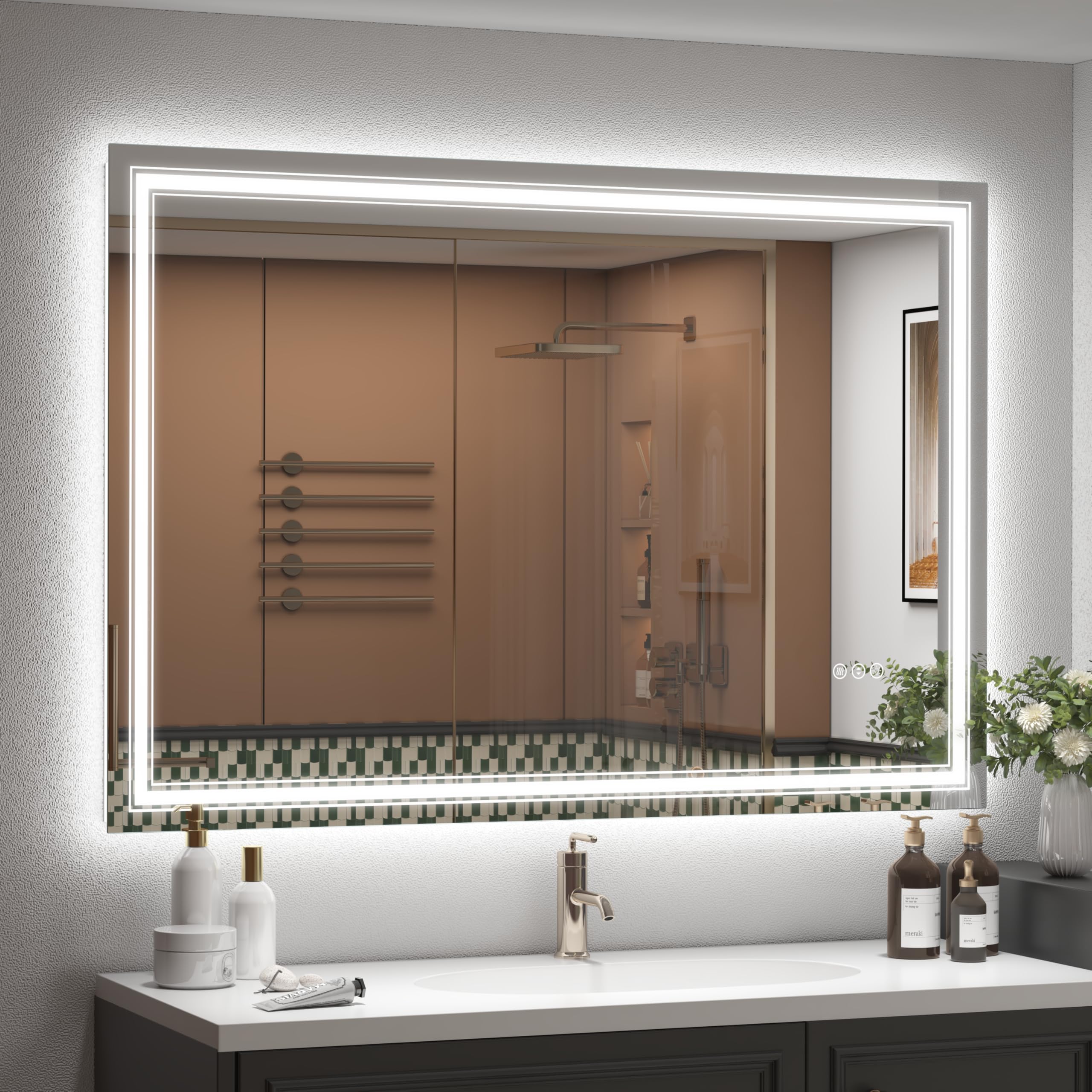 20x28 LED Bathroom Mirror, Vanity Mirror with Lights, Backlit and Front lit Mirror for Wall, Dimmable, Anti-Fog, Shatterpoof, Memory (Horizontal/Vertical)