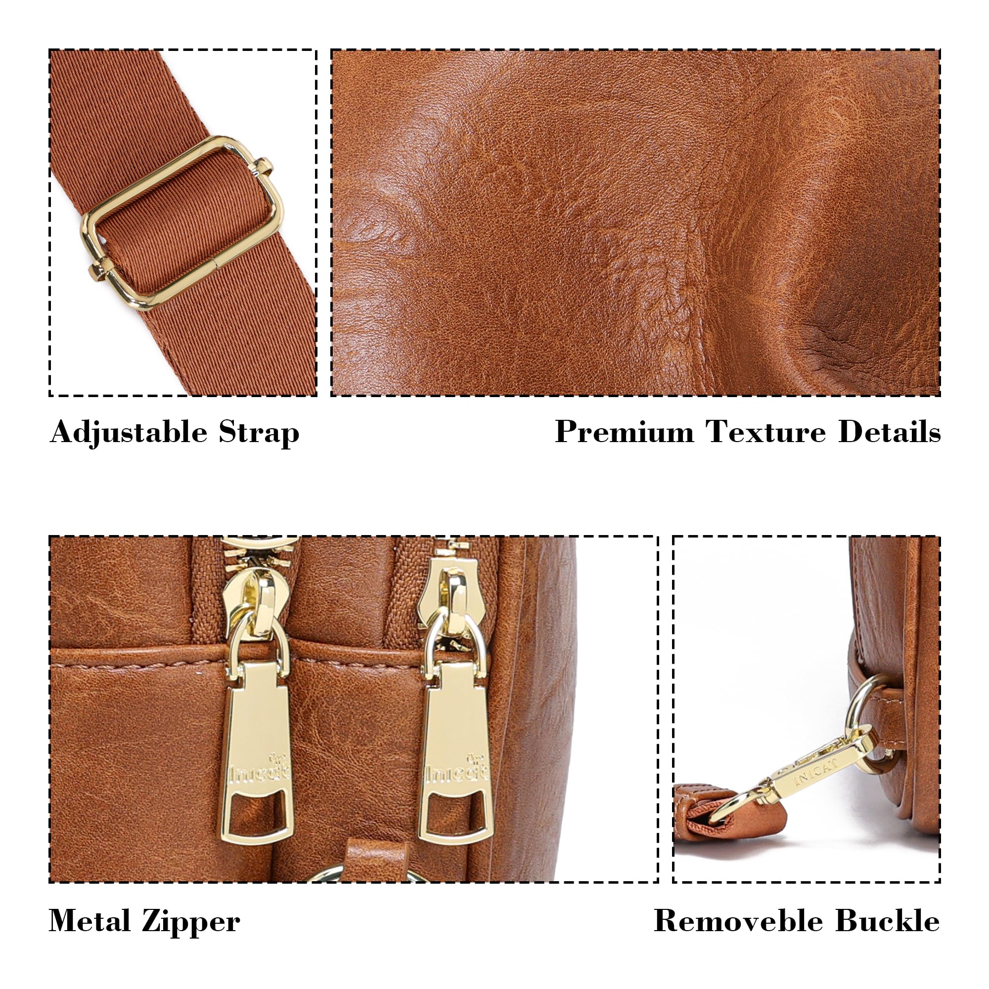 INICAT Small Crossbody Sling Bags Faux Leather Fanny Packs Purses for Women Everyday & Travel