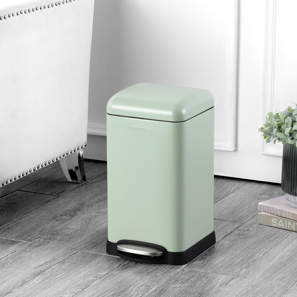 happimess HPM1012B Betty Retro Mini 3.2-Gallon Step-Open Trash Can with Soft-Close Lid, Modern, Minimalistic, Fingerprint Proof for Home, Kitchen, Laundry Room, Office, Bedroom, Bathroom, Black