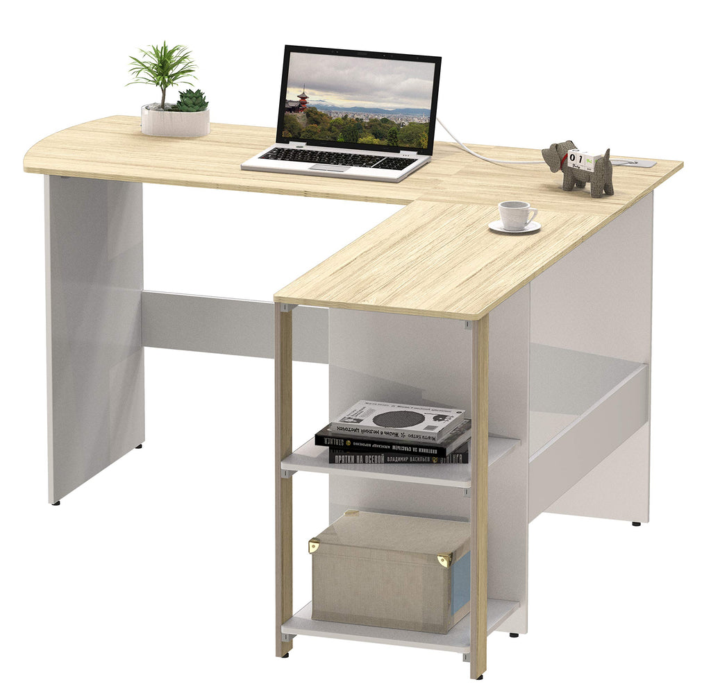 SHW 51 x 51 Inches L-Shaped Home Office Wood Corner Desk wtih Storage, Black