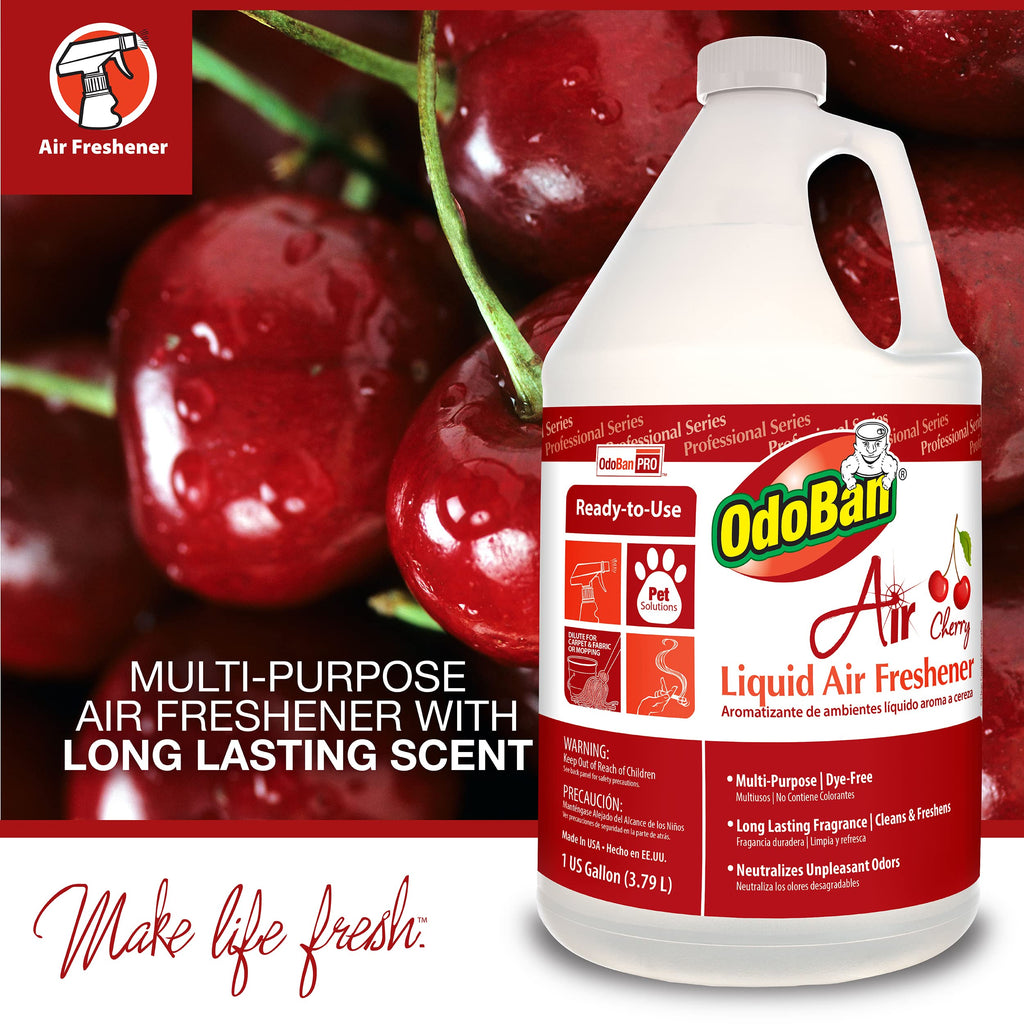 OdoBan Professional Series Ready-to-Use Air Cherry Liquid Air Freshener, Made in the USA, Cherry Scent, 2-Pack, 1 Gallon Each