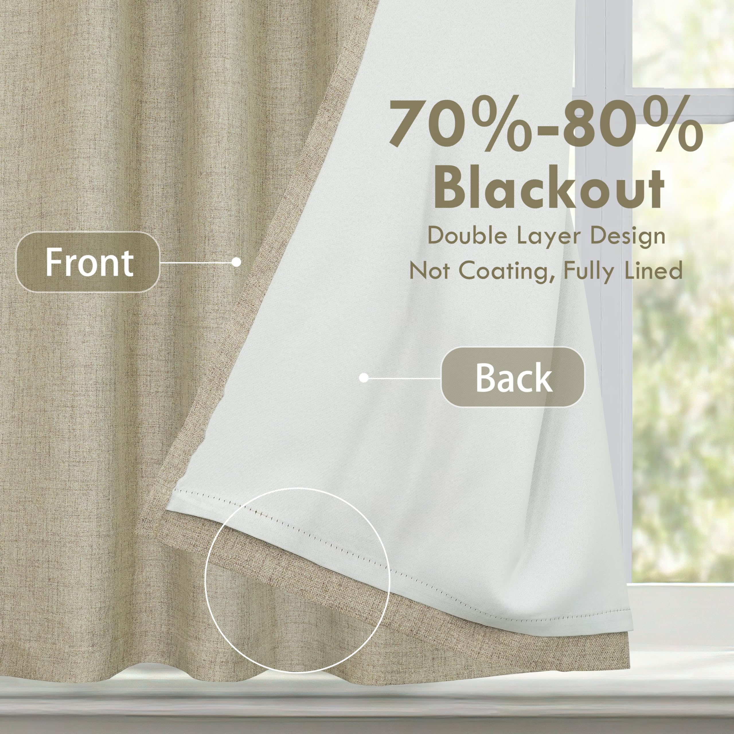 DriftAway Double Layer Linen Blackout Tie Up Curtains Thermal Insulated Fully Lined Balloon Roman Shade Bathroom Window Adjustable Rod Pocket for Small Window 25 Inch by 47 Inch Beige