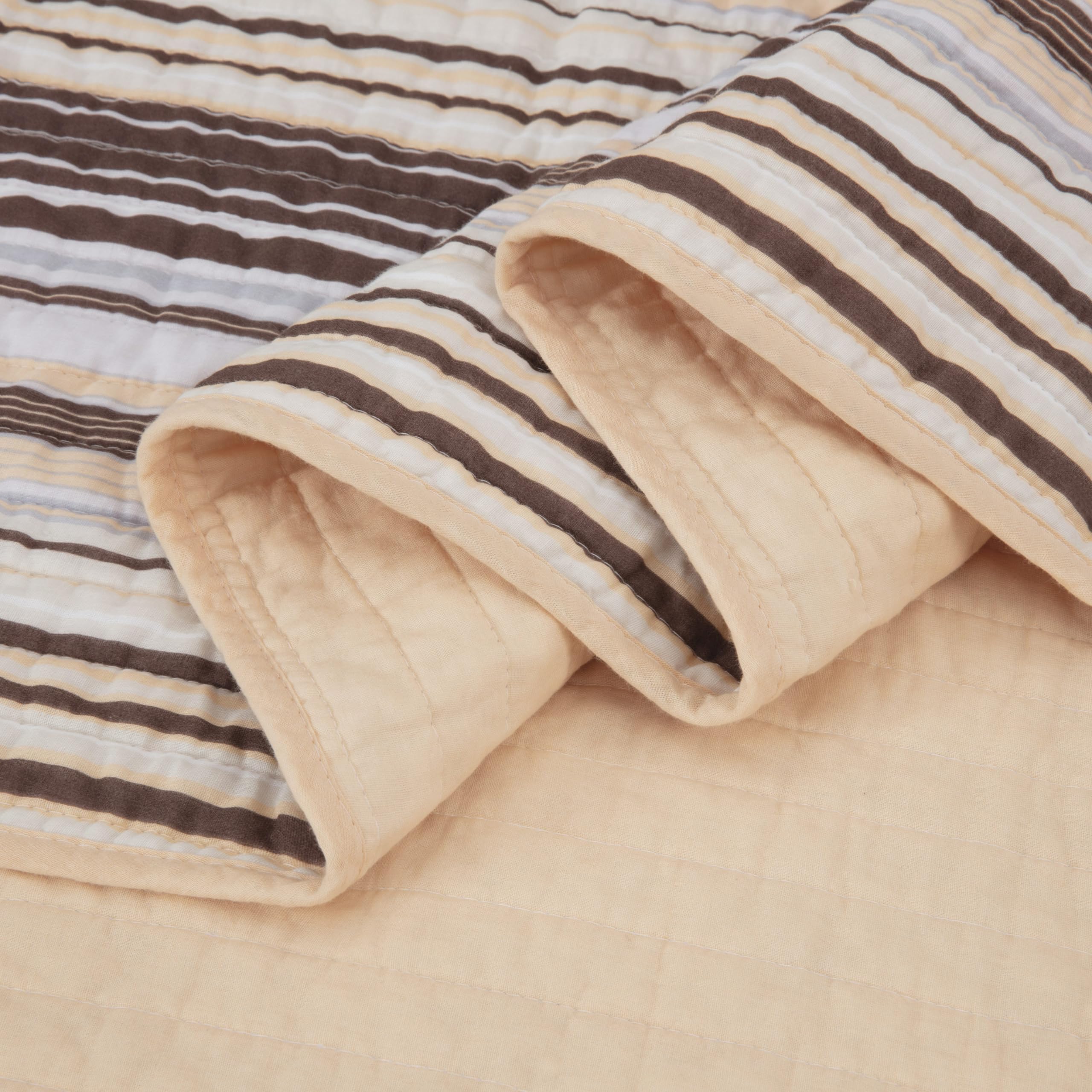 Chezmoi Collection Avery Striped Cotton Quilt Set Twin Size, 2-Piece Soft Pre-Washed 100% Cotton Quilt, Multi-Color Brown