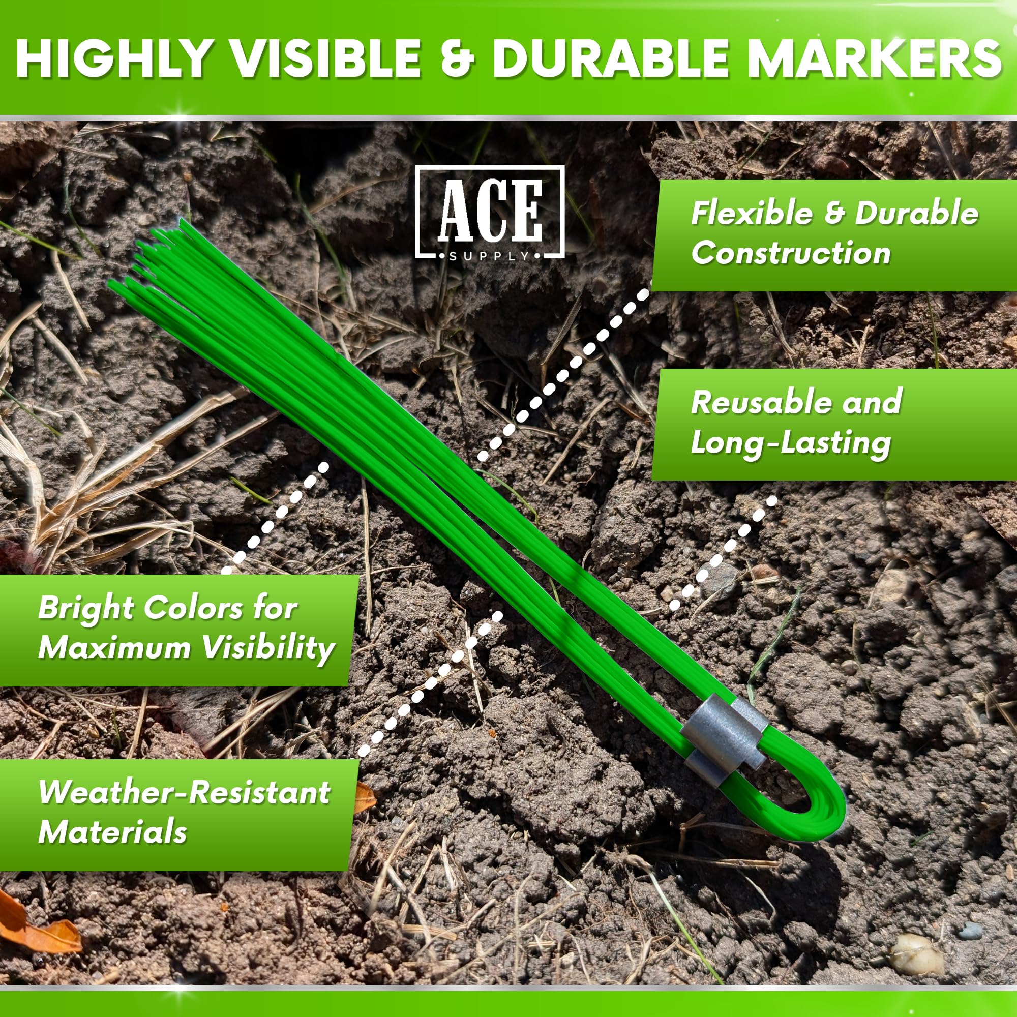 Blue Marking Whiskers With Stakes - 25 Pack - Durable Marking Whisker Set - Use Survey Whiskers As Ground Markers, Construction Markers, Or Trail Markers