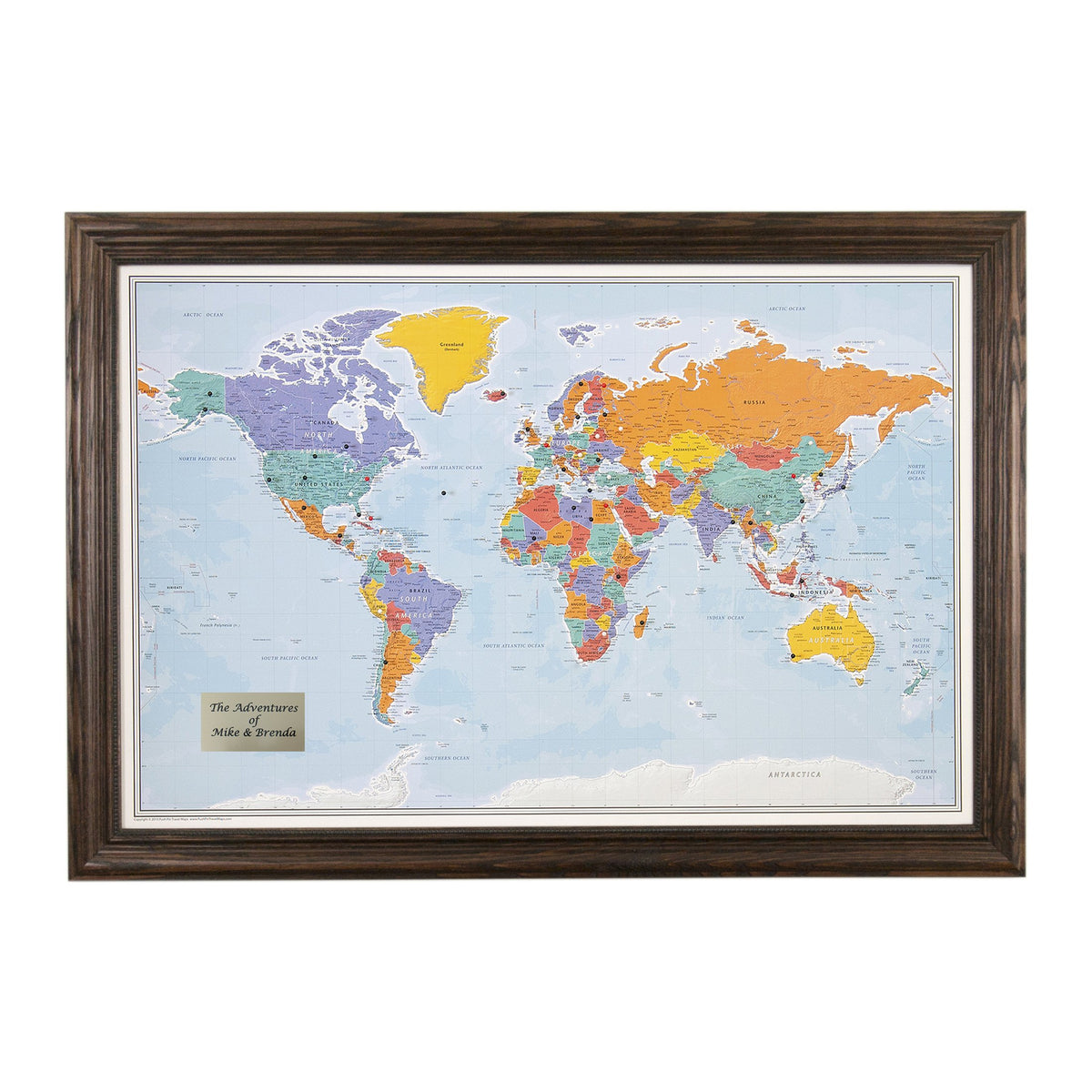Personalized Canvas Rolled Poster World Map Wall Art with Pins – Large 24" x 36" Blue Oceans Map of the World – Push Pin Travel Decor for Home or Office