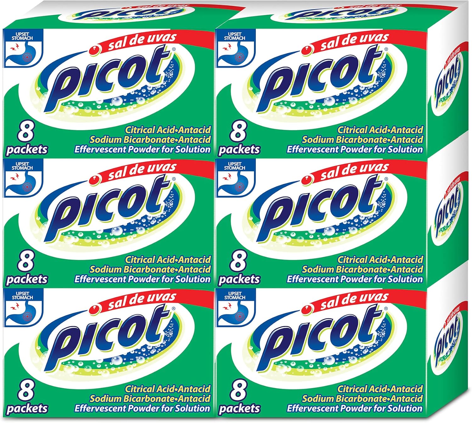 Sal de Uvas Picot, Effervescent Powder Solution, Antacid, 0.17 Oz, 8 Count (Pack of 6) Antacid Packets
