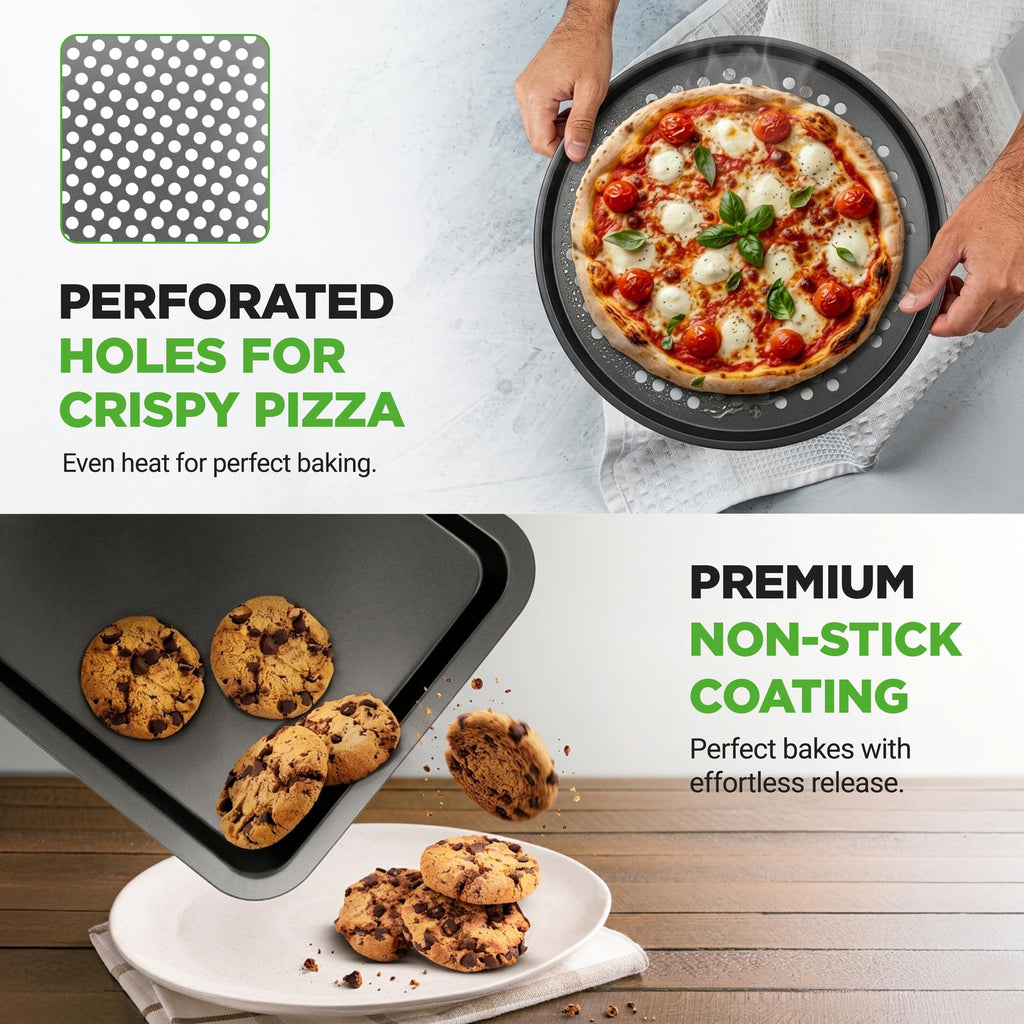 NutriChef 10-Piece Non-Stick Baking Set – Heavy-Duty Carbon Steel Bakeware Set w/ Cookie Sheets, Muffin Pan, Roasting Pan, Cake Pan, Baking Tray, Pizza Pan – Effortless Food Release & Easy Cleanup
