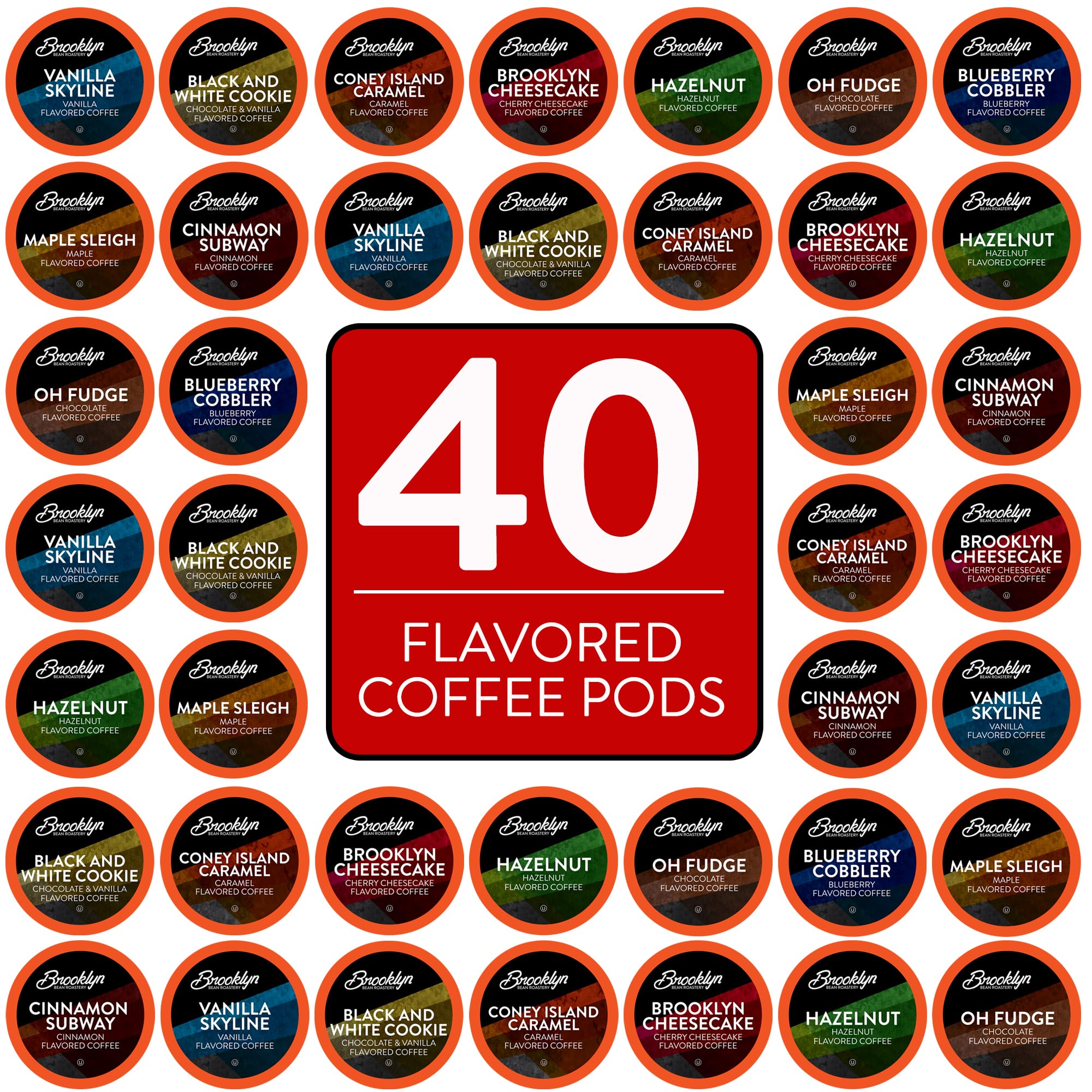 Brooklyn Beans Coffee Pods, Medium Roast Gourmet Variety Pack - Compatible with Keurig K Cup Brewers Including 2.0 Machines, 40 Count