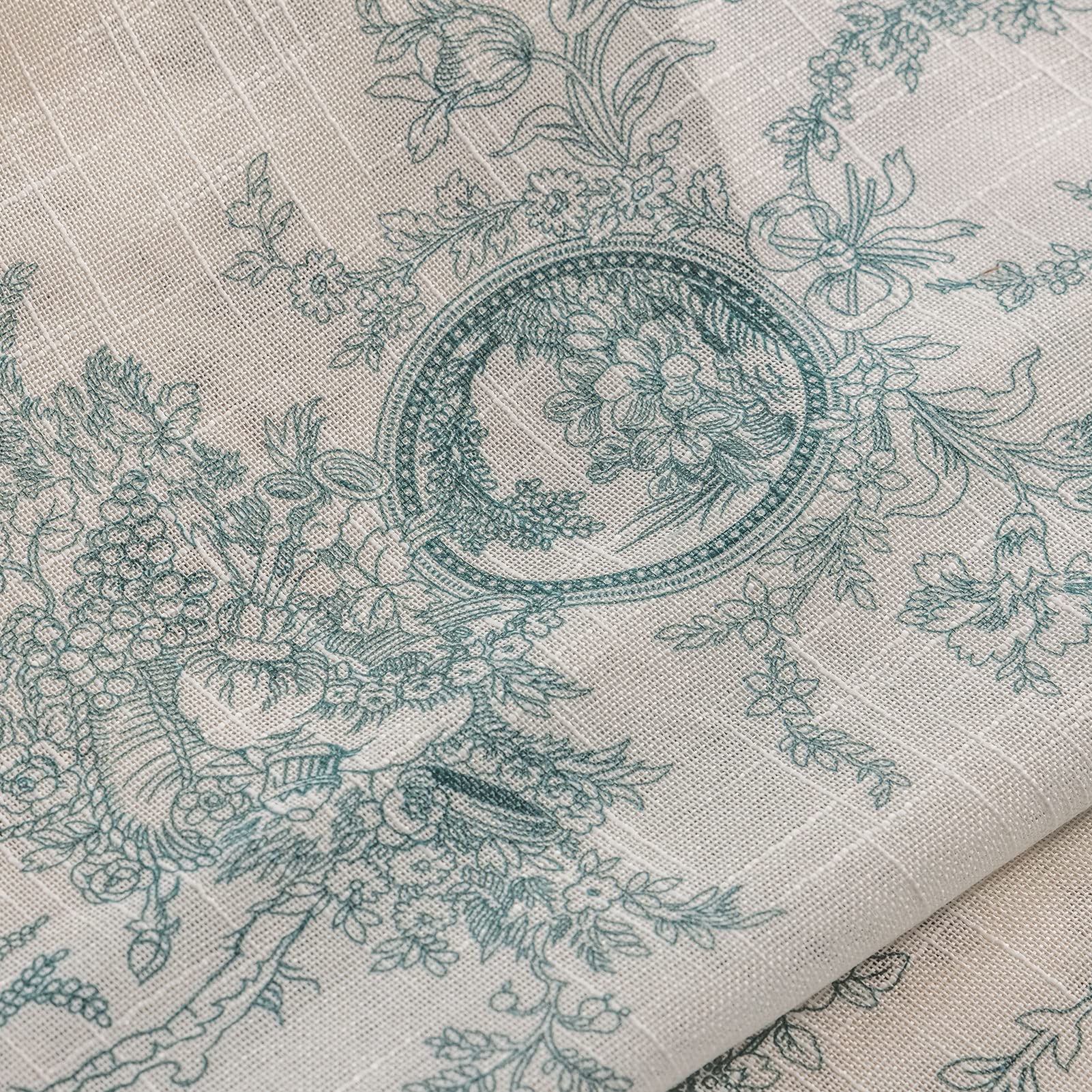 SUOUO Blue Leaf Semi Sheer White Curtains for Bedroom Dining Living Room Linen Textured 84 inches Long Rod Pocket Boho Window Drapes 2 Panels