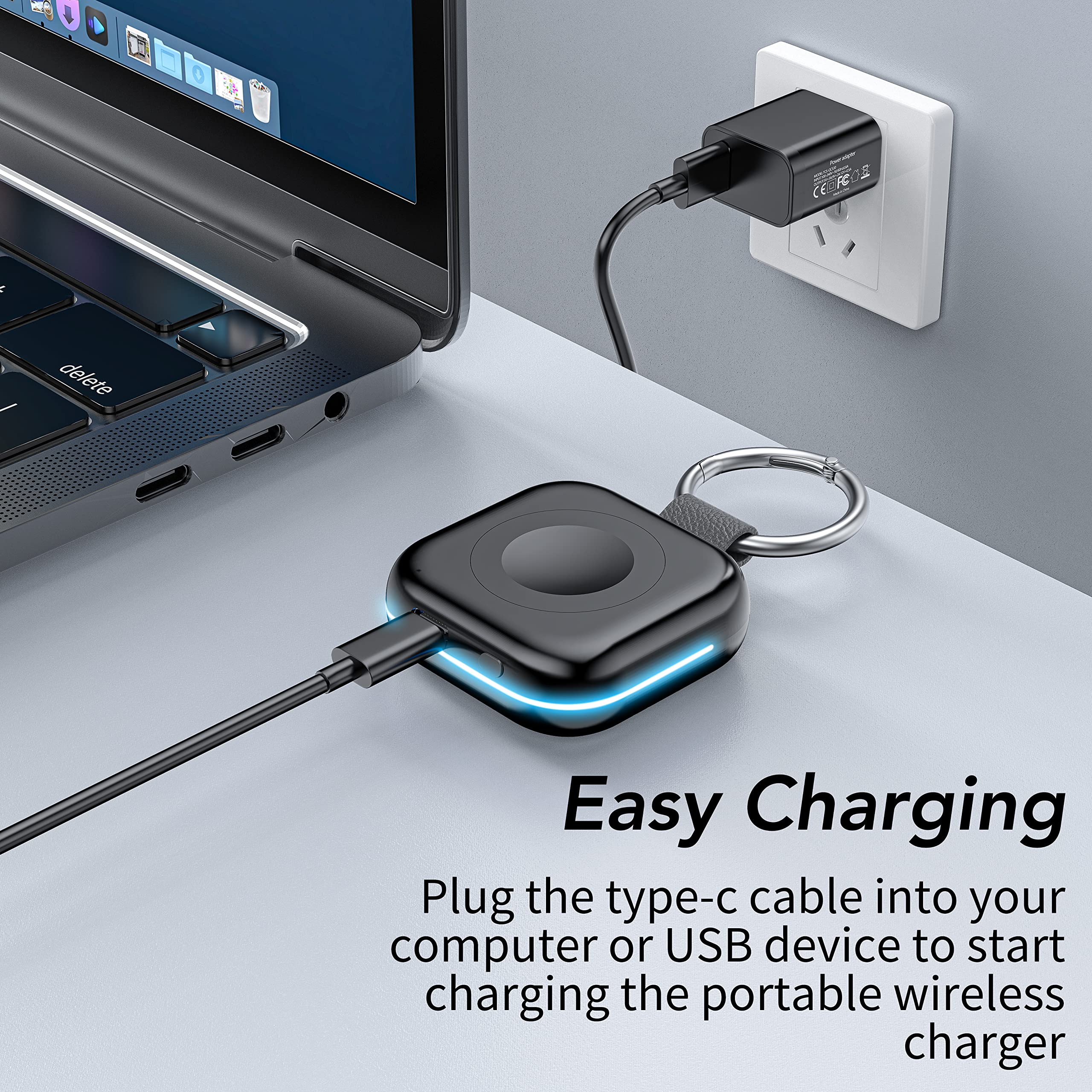HUOTO Portable Charger for Apple Watch,Wireless Magnetic iWatch Charger 1200mAh Power Bank Travel Keychain Accessories Smart Chargers for Apple Watch Series 11/10/9/8/7/6/SE/5/4/3/2/1/UItra/UItra 2