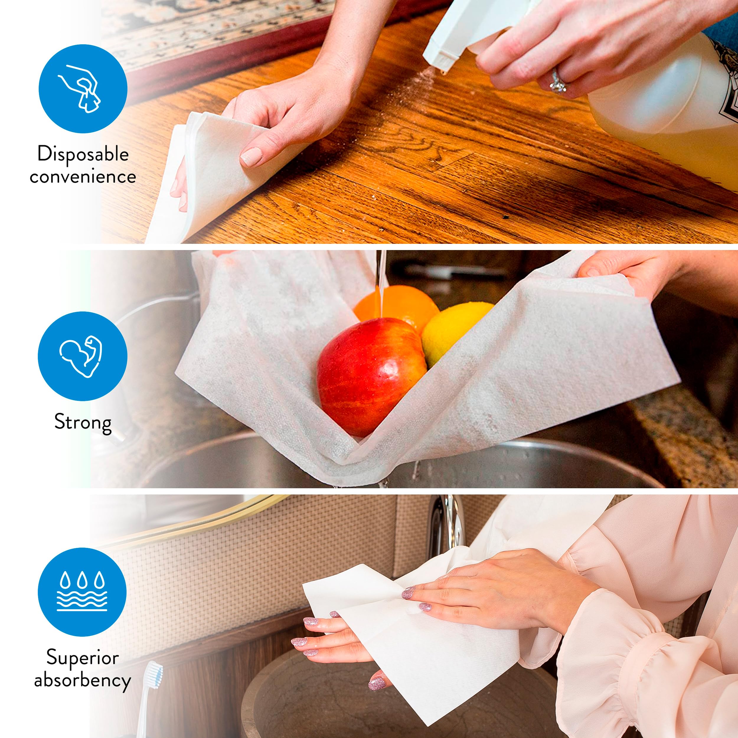 AH AMERICAN HOMESTEAD Disposable Napkins – Premium Guest Towel Napkins, Soft Linen-Feel Guest Towels for Bathroom, Disposable Hand Towels for Kitchen & Entertaining, White 12 x 17 (50 Count-Quilted)