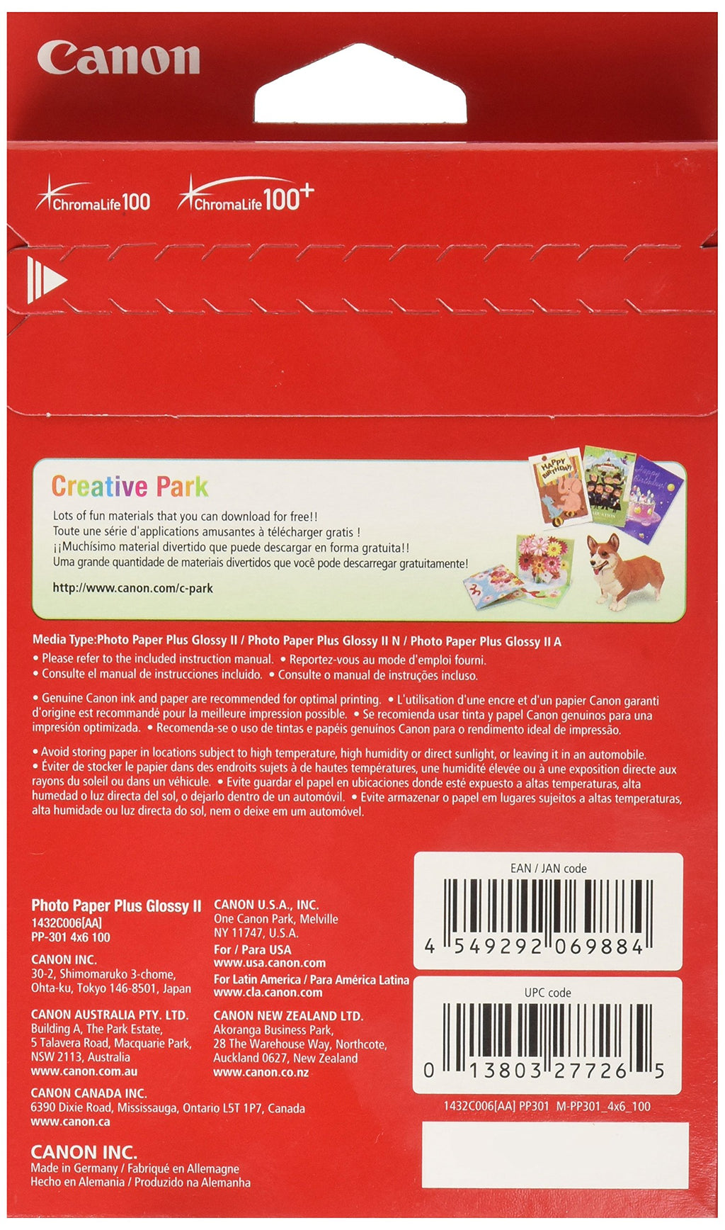 Canon Glossy Photo Paper Plus II, 4"x6"(50 Sheets)