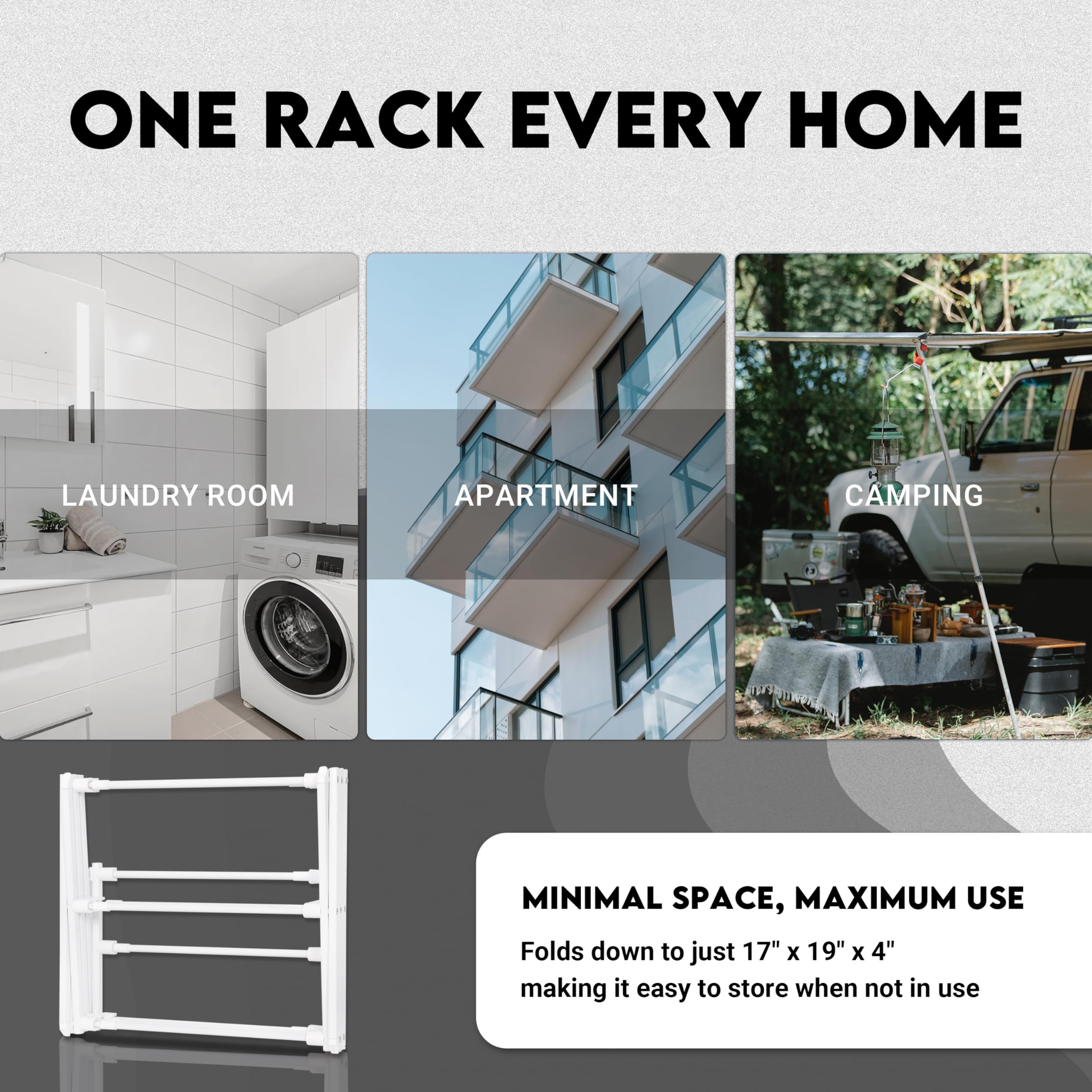 ZOES HOMEWARE Clothes Drying Rack | Foldable Drying Rack Clothing for Laundry | Small Collapsible Portable Dryers for Laundry | Use for Indoor & Outdoor | Black 37.5"x29"x12"