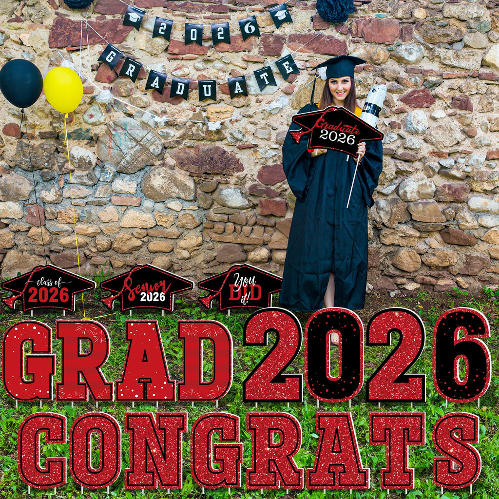 HOVACY 20 PCS Black Gold Graduation Yard Signs Class of 2026 | Black Gold 20 PCS, 40 Stakes, 11.57 x 16.14 in, Corrugated Plastic, Waterproof, Congrats Grad Sign, Graduation Sign