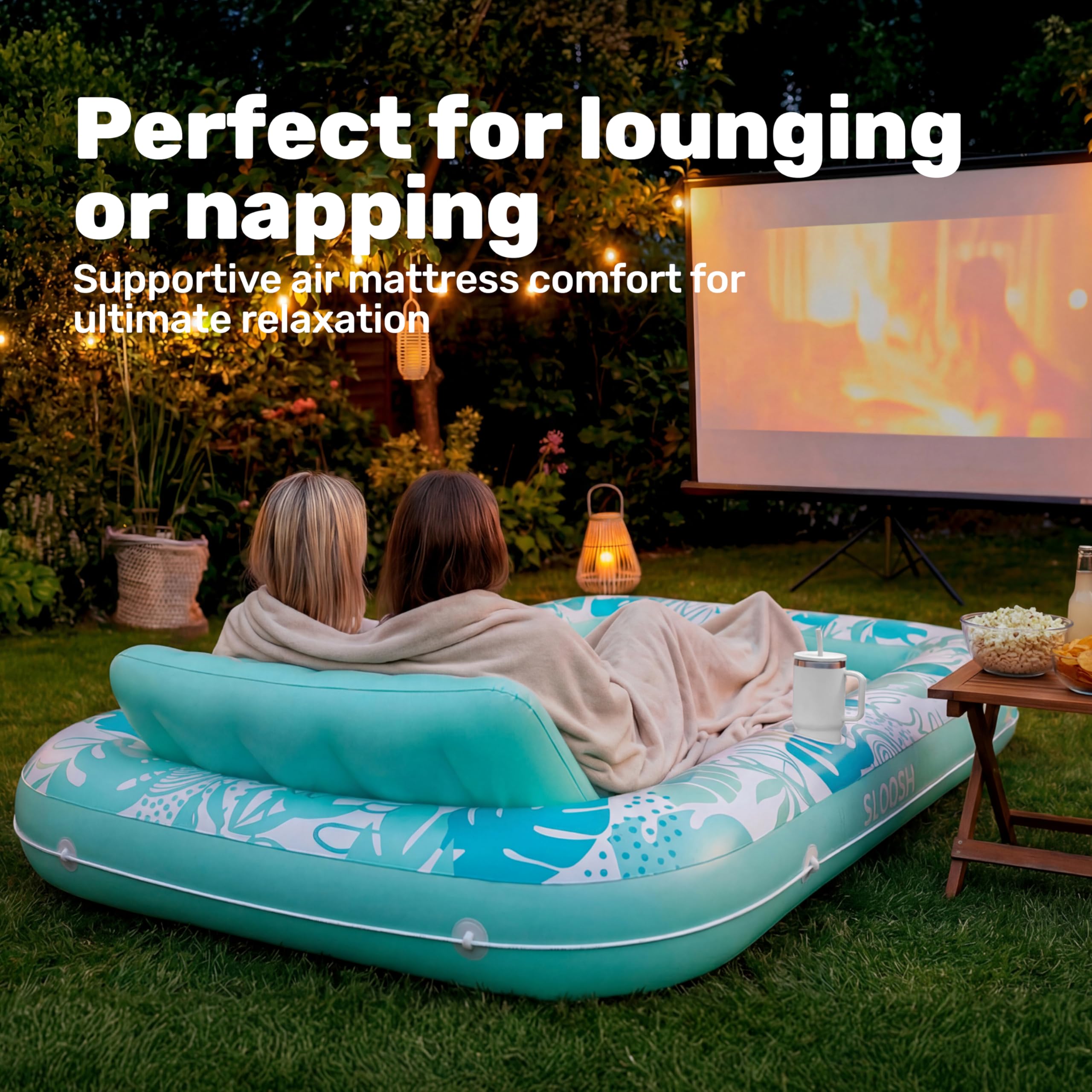 SLOOSH Inflatable Tanning Pool Lounger Float, 85" x 57" Extra Large Pool Floats Adult with Pillow, 4 in 1 Suntan Tub Raft Floatie,Sunbathing Bed Lounge for Water Blow Up Ball Pit Party Gifts, XL-Blue
