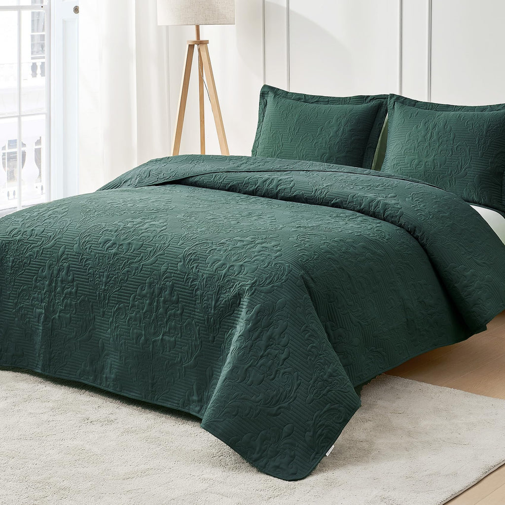 Hansleep Black Quilt Twin Size - Damask Ultrasonic All Season Bedspread Twin, Soft Lightweight Coverlet Bedding Set, 2 Pieces (1 Quilt, 1 Pillow Sham)