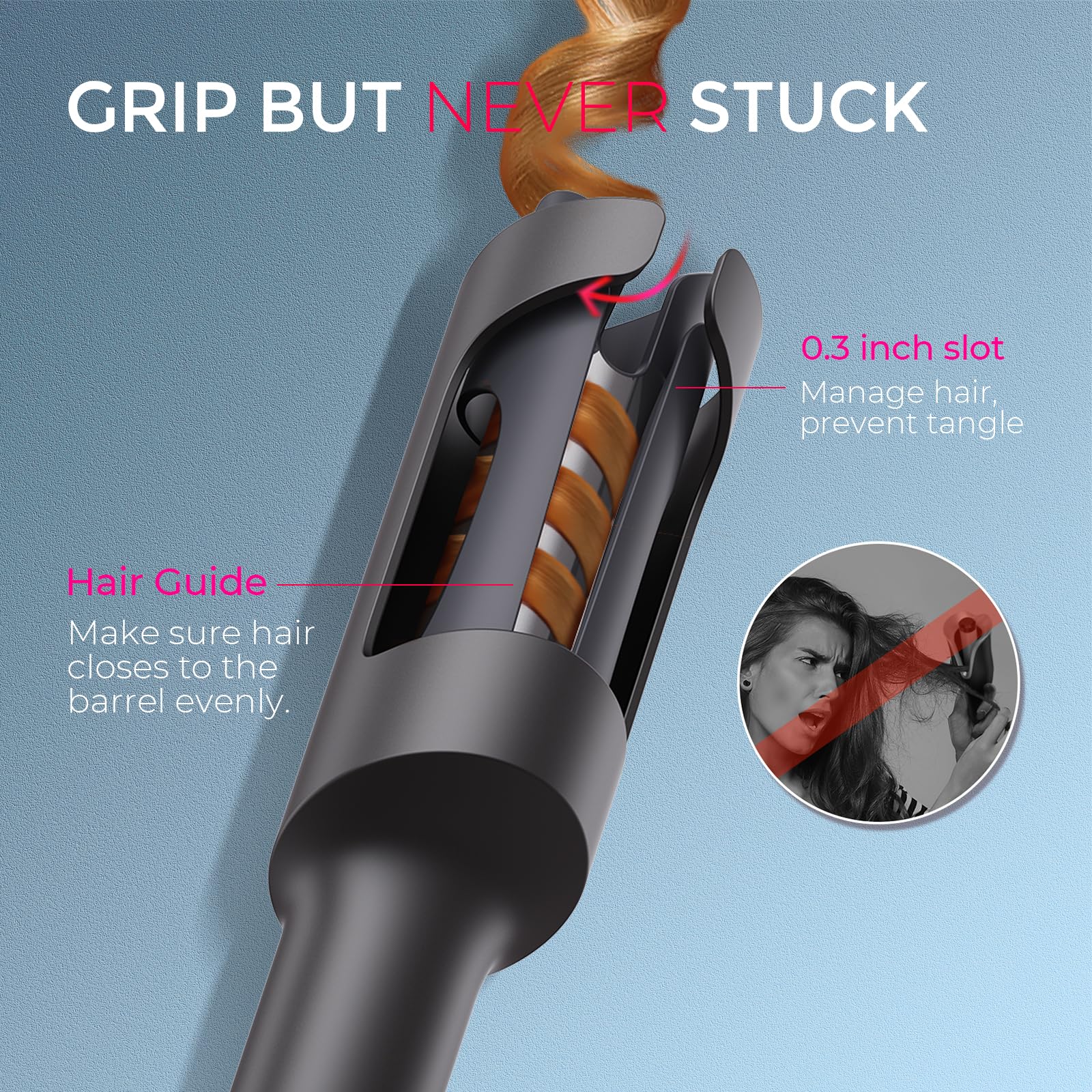 TYMO Automatic Rotating Curling Iron - TYMO CURLPRO Beach Waves Curling Wand, Portable Hair Curler, 500 Million Ionic, Dual Voltage & Lightweight for Travel, Ceramic Coating, 1 Inch, Pink