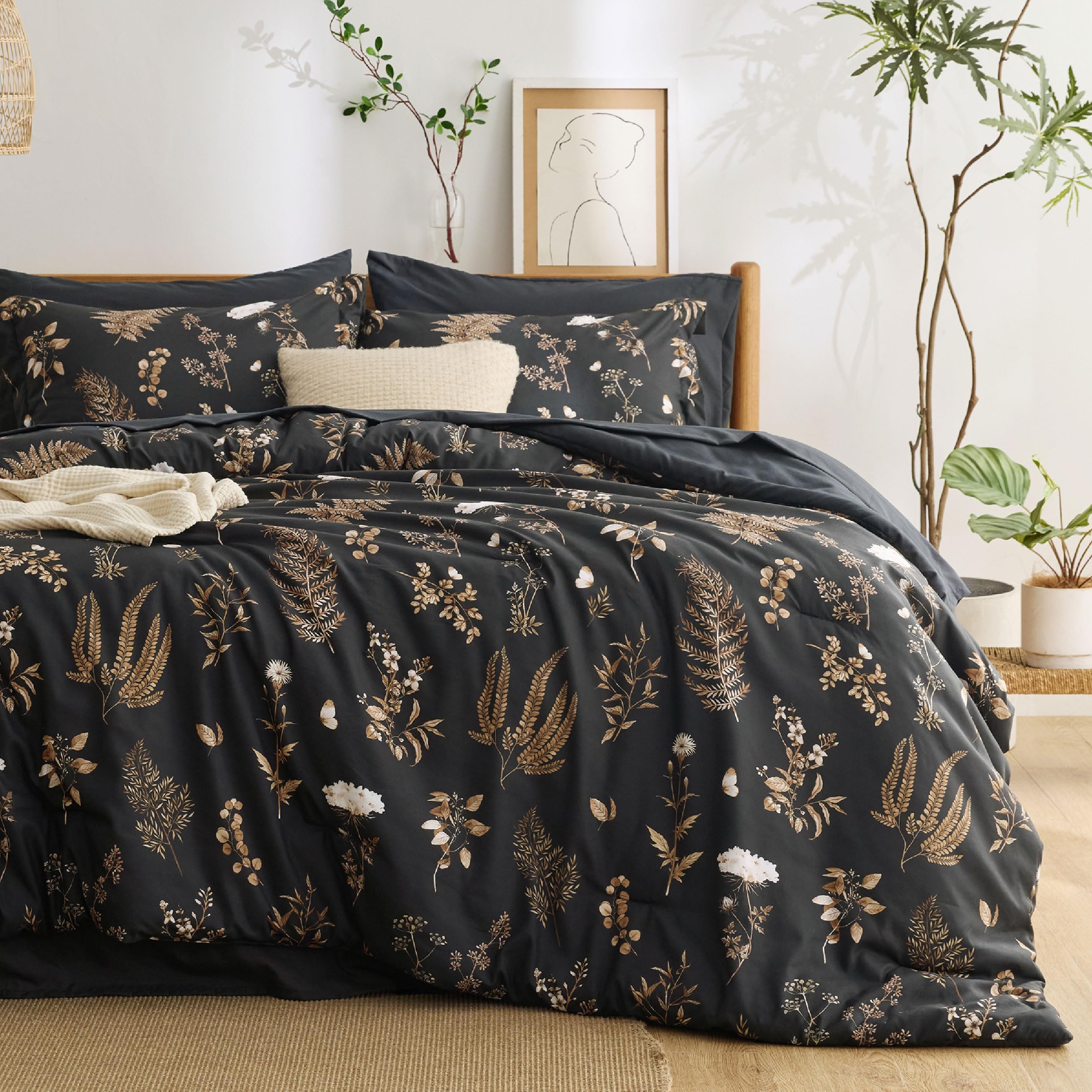 Bedsure Twin Comforter Set - 5 Pieces Floral Sage Green Soft Bedding Sets, Twin Bed in a Bag with Botanical Flowers Comforter, Sheets, Pillowcase & Sham