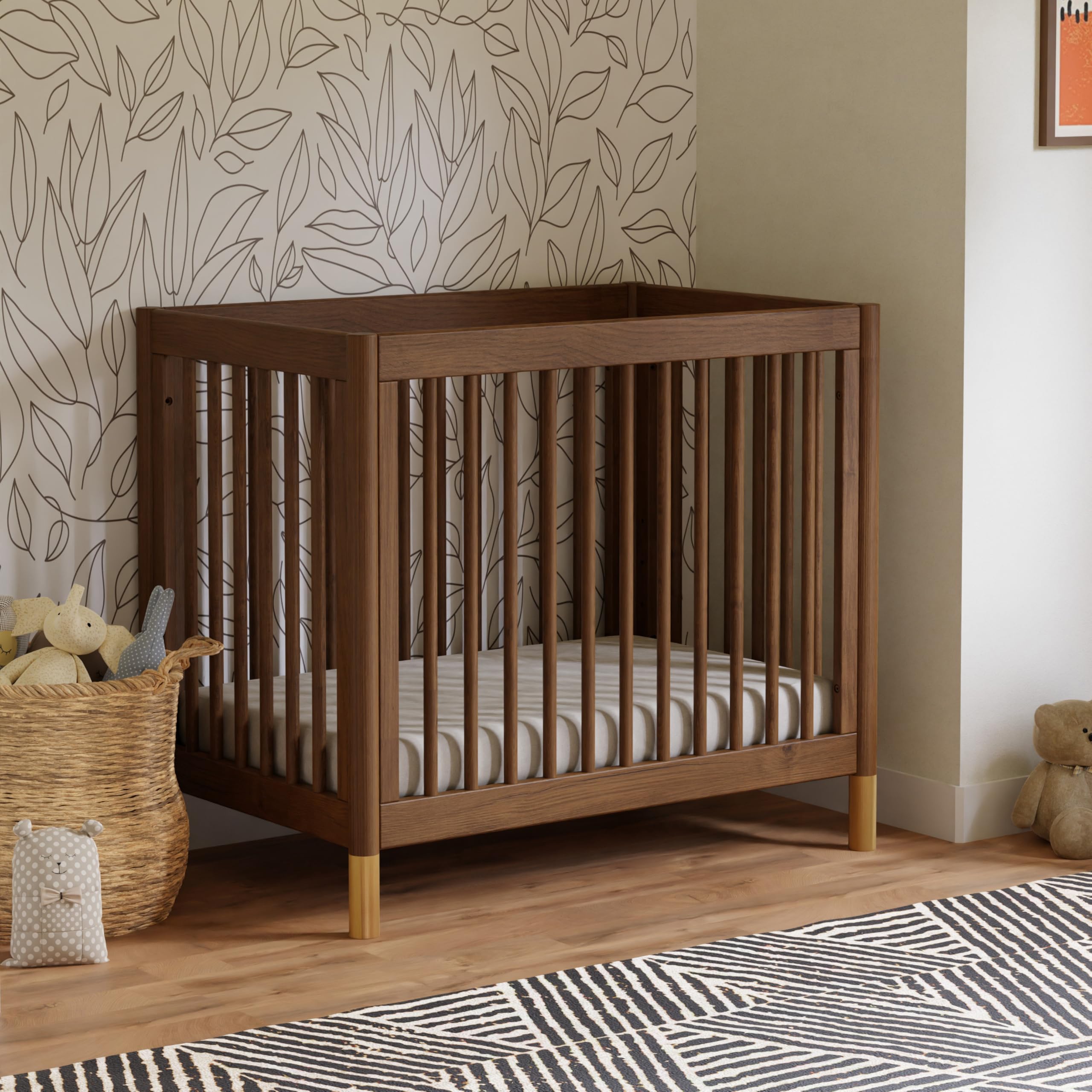 Babyletto Gelato 4-in-1 Convertible Mini Crib with Toddler Bed Conversion in Honey with Vegan Tan Leather Feet, Greenguard Gold Certified
