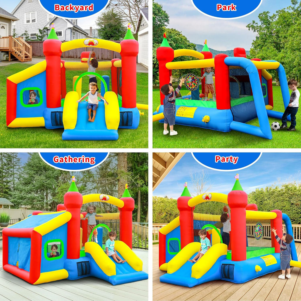 WELLFUNTIME Inflatable Bounce House,Jumping Castle Slide with Blower,Kids Bouncer with Ball Pit