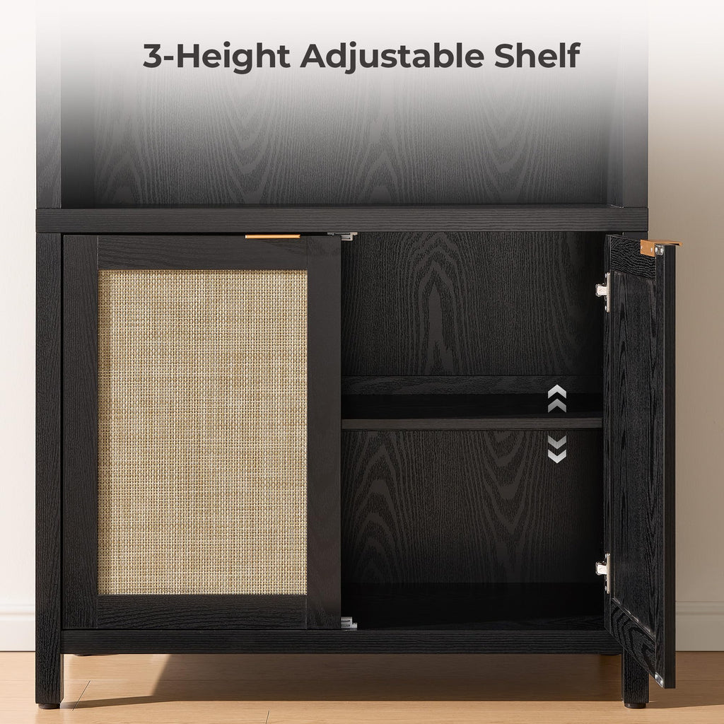 SICOTAS Book Shelf Arched Cabinet Bookshelf Arch 84.2" Tall Bookcase 5 Tier Large Bookshelves with Doors Storage Rattan Boho Wide Book Shelves Case for Living Room Kitchen Office Bedroom Library
