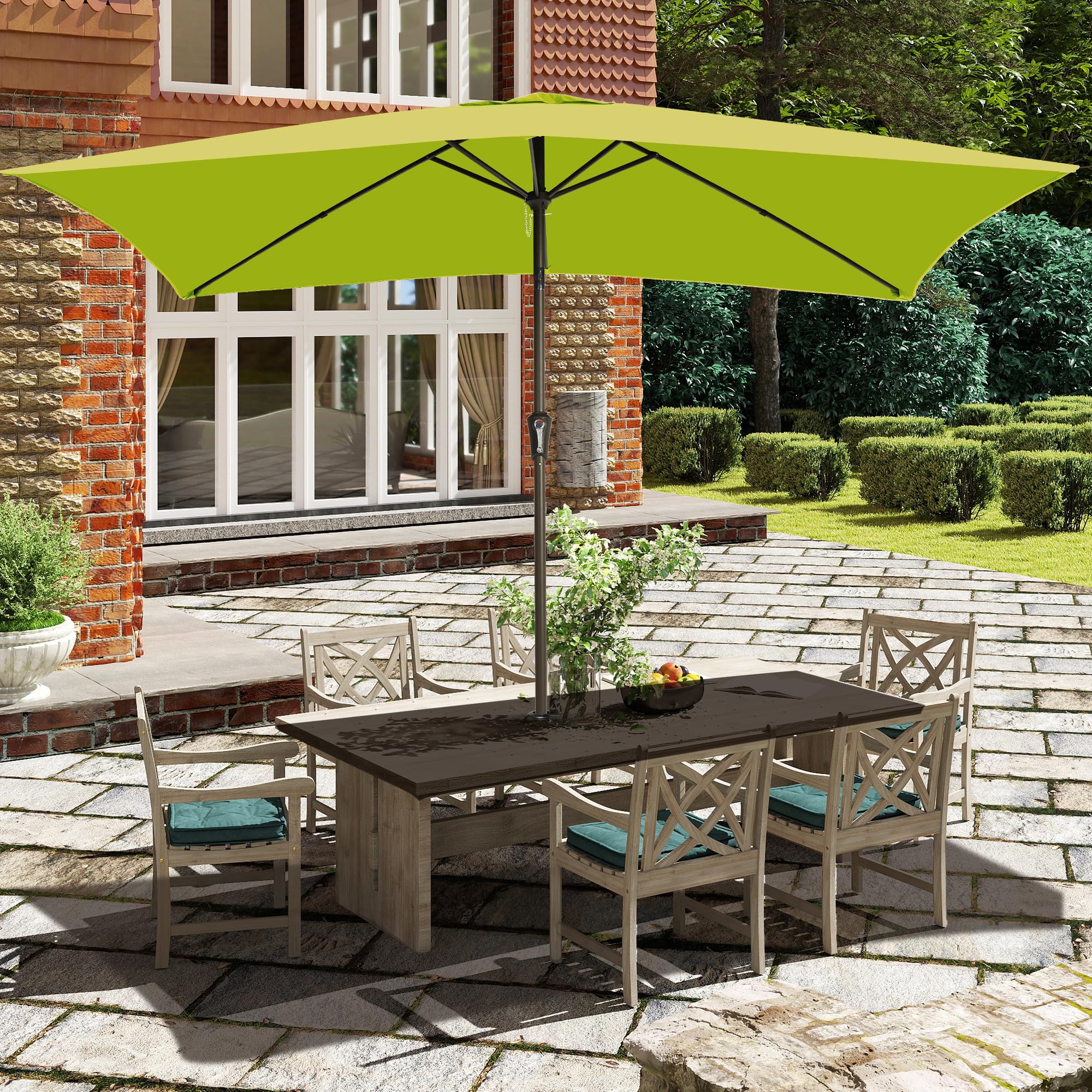 Ayge 6.5x10FT Rectangular Patio Umbrella Outdoor Table Umbrella w/Push Button Tilt & Crank Rectangle Market Umbrella UV Protection for Garden,Deck,Lawn,Yard & Pool,Beige