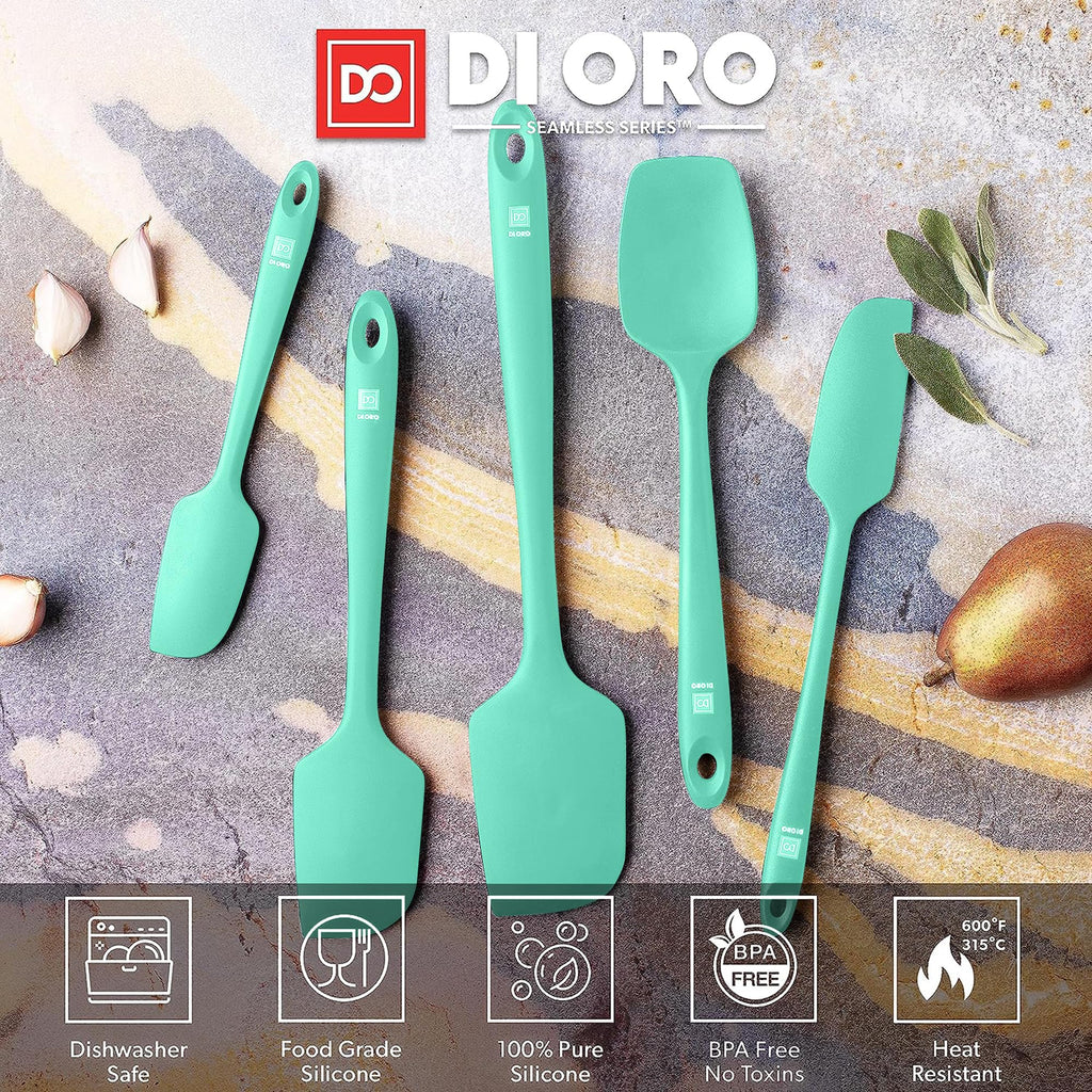 DI ORO Silicone Spatula Set - Rubber Kitchen Spatulas for Baking, Cooking, & Mixing - 600°F Heat-Resistant & BPA Free Silicone Scraper Spatulas for Nonstick Cookware - Dishwasher Safe (5pc, Black)