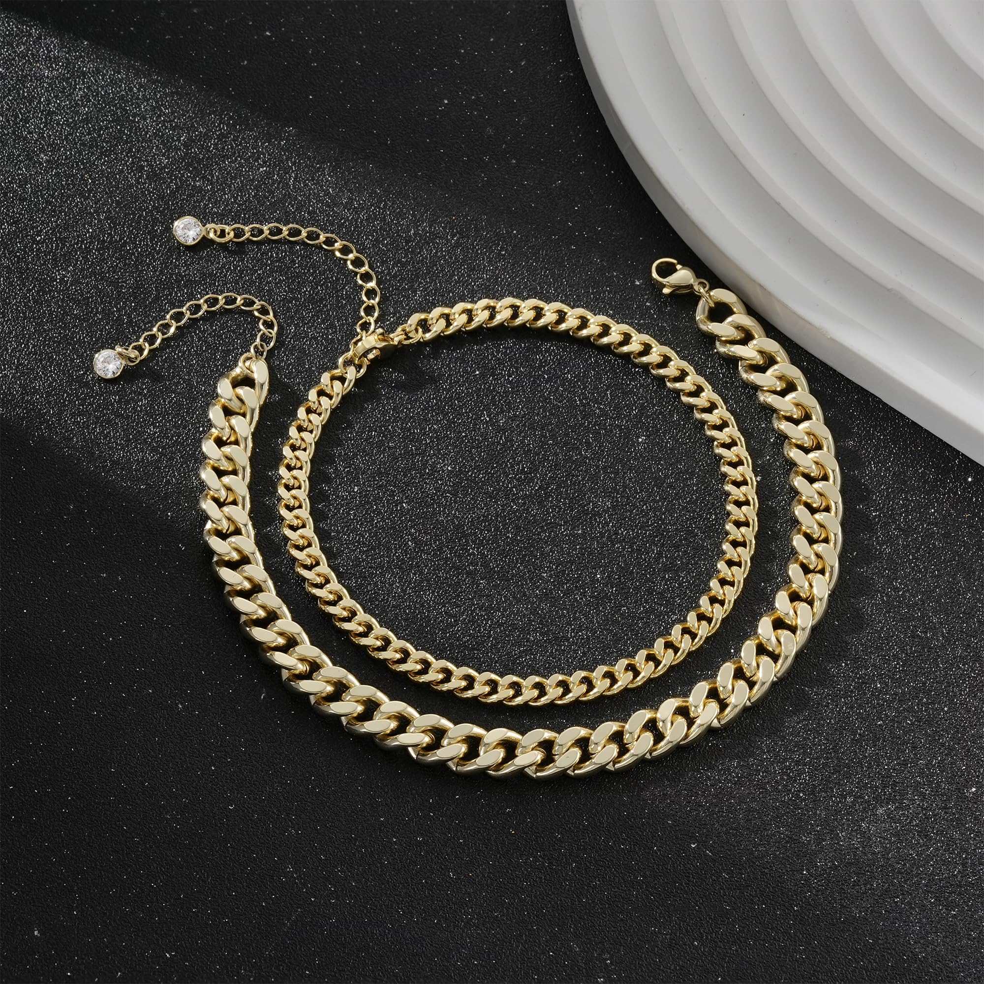 Freekiss Sterling Silver Ankle Bracelets for Women: Dainty Layered Waterproof Anklet for Women Adjustable Womens Anklet Set Stackable Figaro Beaded Cuban Link Anklets Beach Jewelry for Women