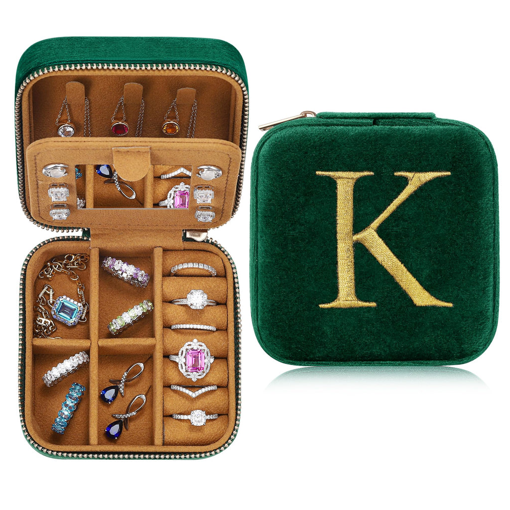 Parima Gift for Women - 21st 30th 40th 50th 60th 70th Birthday Gifts for Women Her, Personalized Birthday Gifts Idea, Jewelry Box Travel Jewelry Case - Letter S, Green
