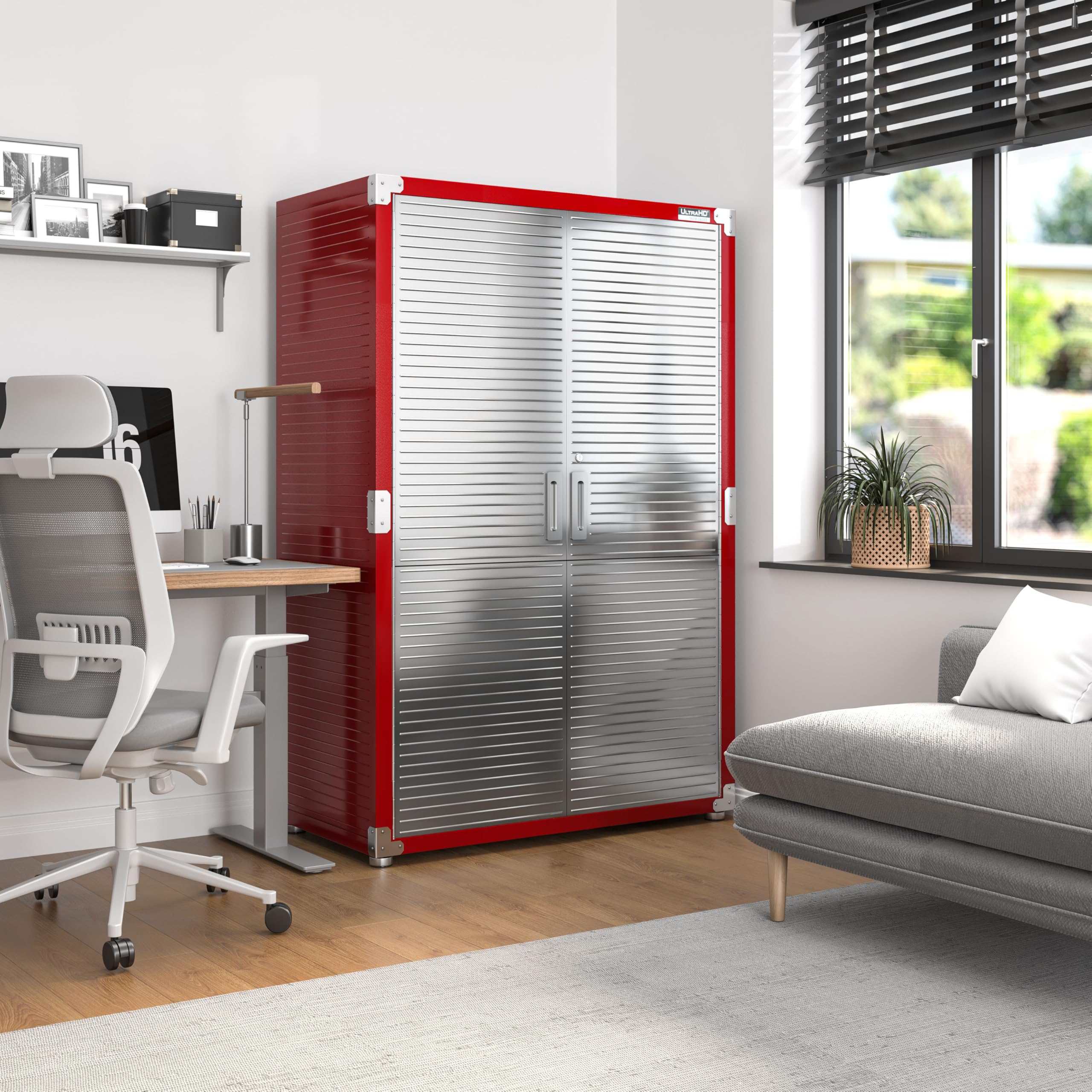 Seville Classics UltraHD Solid Steel Lockable Metal Storage Cabinet Locker Organizer, w/Adjustable Shelves for Garage, Warehouse, Office, Classroom, Granite, 30" W x 18" D x 72" H