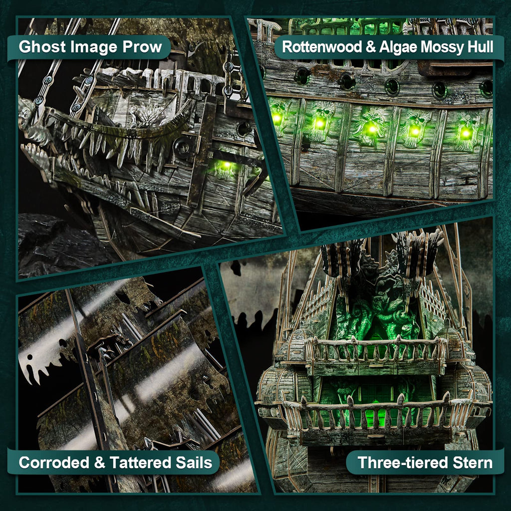CubicFun 3D Puzzles for Adults - Led Pirate Ship Queen Anne's Revenge - Large 27'' Sailboat Puzzles - Desk Decor, Anniversary Teacher Appreciation Gifts High School Graduation Gifts