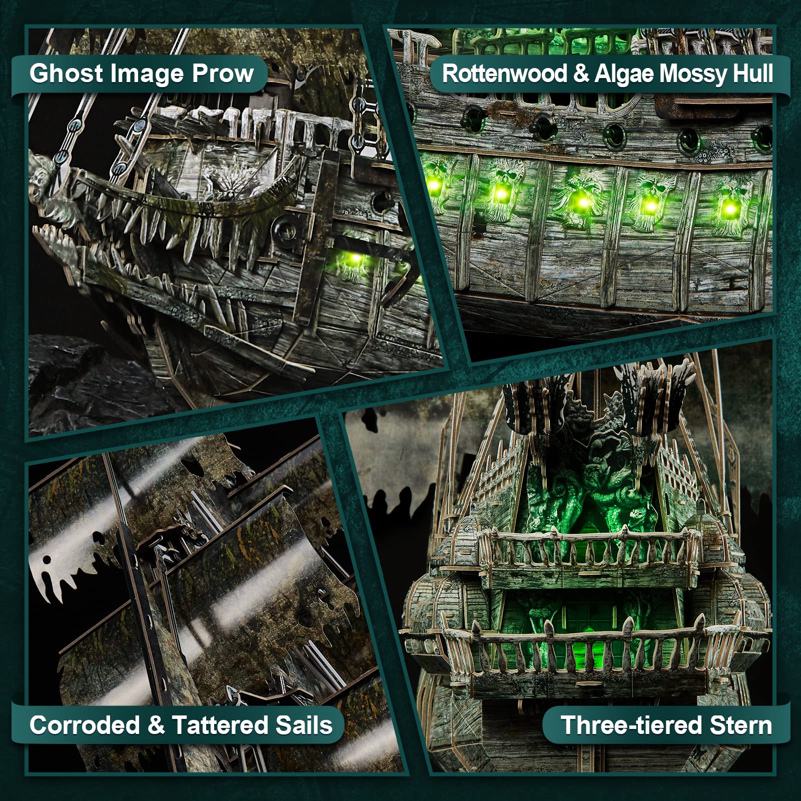 CubicFun 3D Puzzles for Adults - Led Pirate Ship Queen Anne's Revenge - Large 27'' Sailboat Puzzles - Desk Decor, Anniversary Teacher Appreciation Gifts High School Graduation Gifts