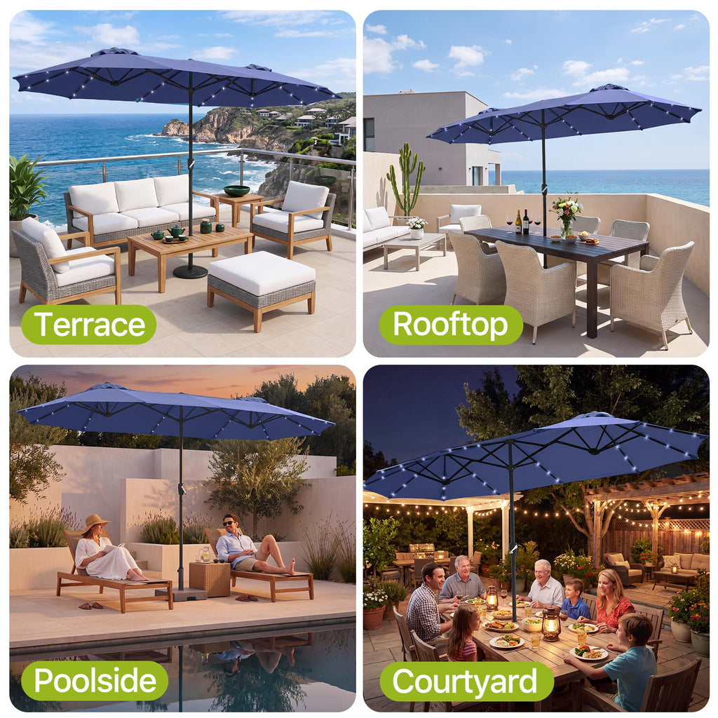 FREE SOLDIER 13ft Patio Umbrella Double Sided Outdoor Umbrella for Patio Table Umbrella with Solar lights for Garden Yard Pool (Beige)