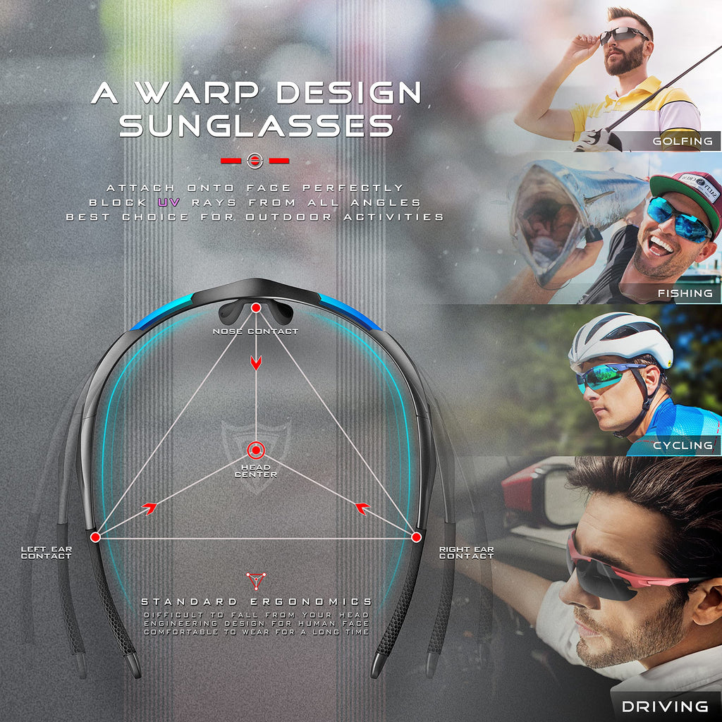 ATTCL 22g Polarized Sunglasses Men Sports: Secure Fit Wrap Around TR90 Frame Ultra-Light UV Protection for Running Fishing