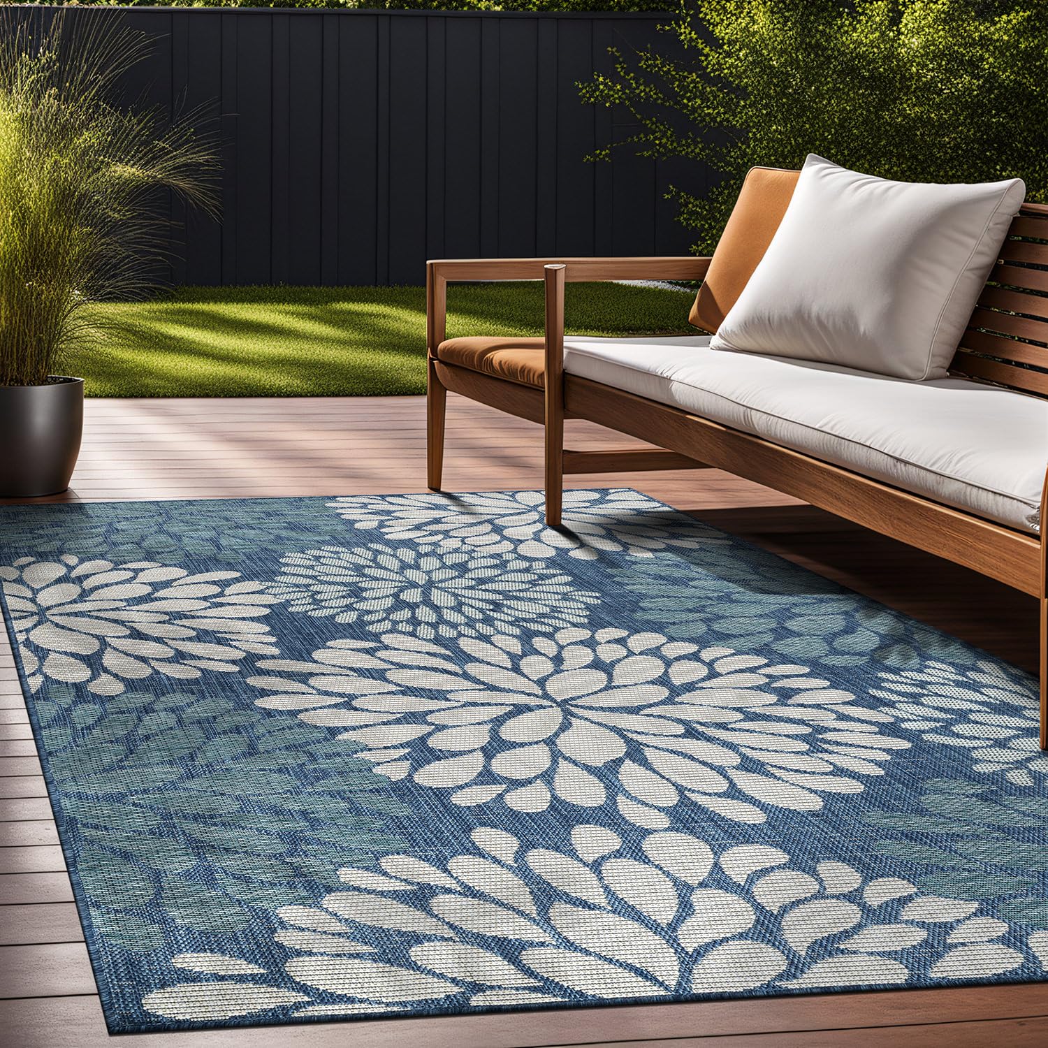 Beverly Rug Outdoor Rug 5x7 Modern Bordered Area Rugs for Indoor and Outdoor Patio Deck Porch Garden Waterproof Weather Sun Resistant Washable Outside Carpet (5 x 7 Beige)