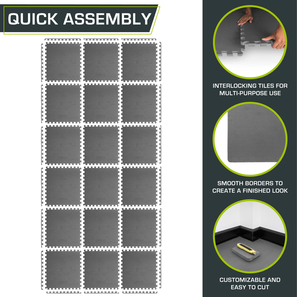 ProsourceFit Weaved Pattern Extra Thick Exercise Puzzle Mat 1-inch, EVA Foam Interlocking Tiles for Protective, Cushioned Flooring for Home and Gym Equipment; Black, 72 SQ FT, 18 Tiles